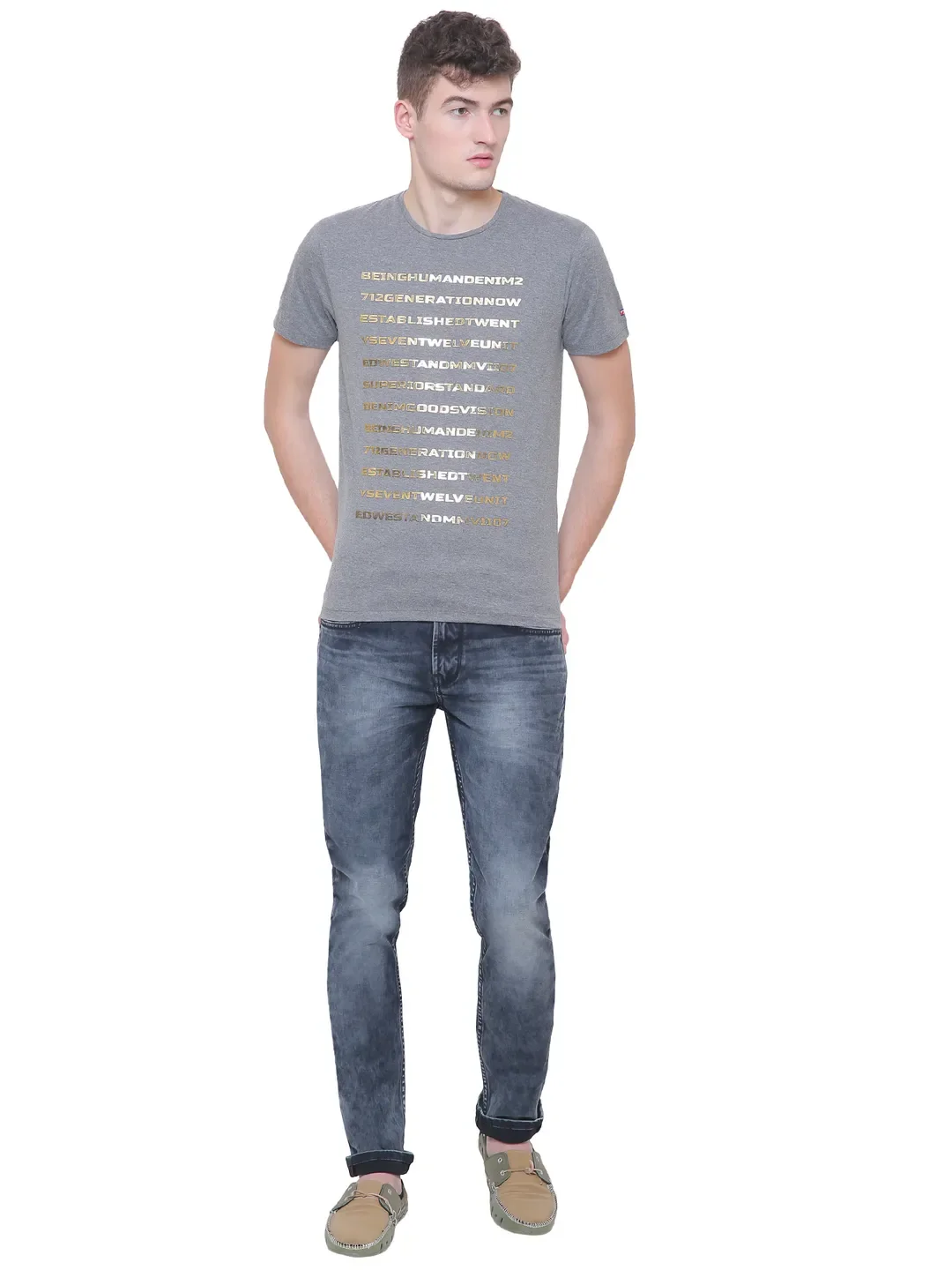 Grey Slim Straight Fit Men's Short Sleeves T-Shirt by Being Human Clothing - Image 2