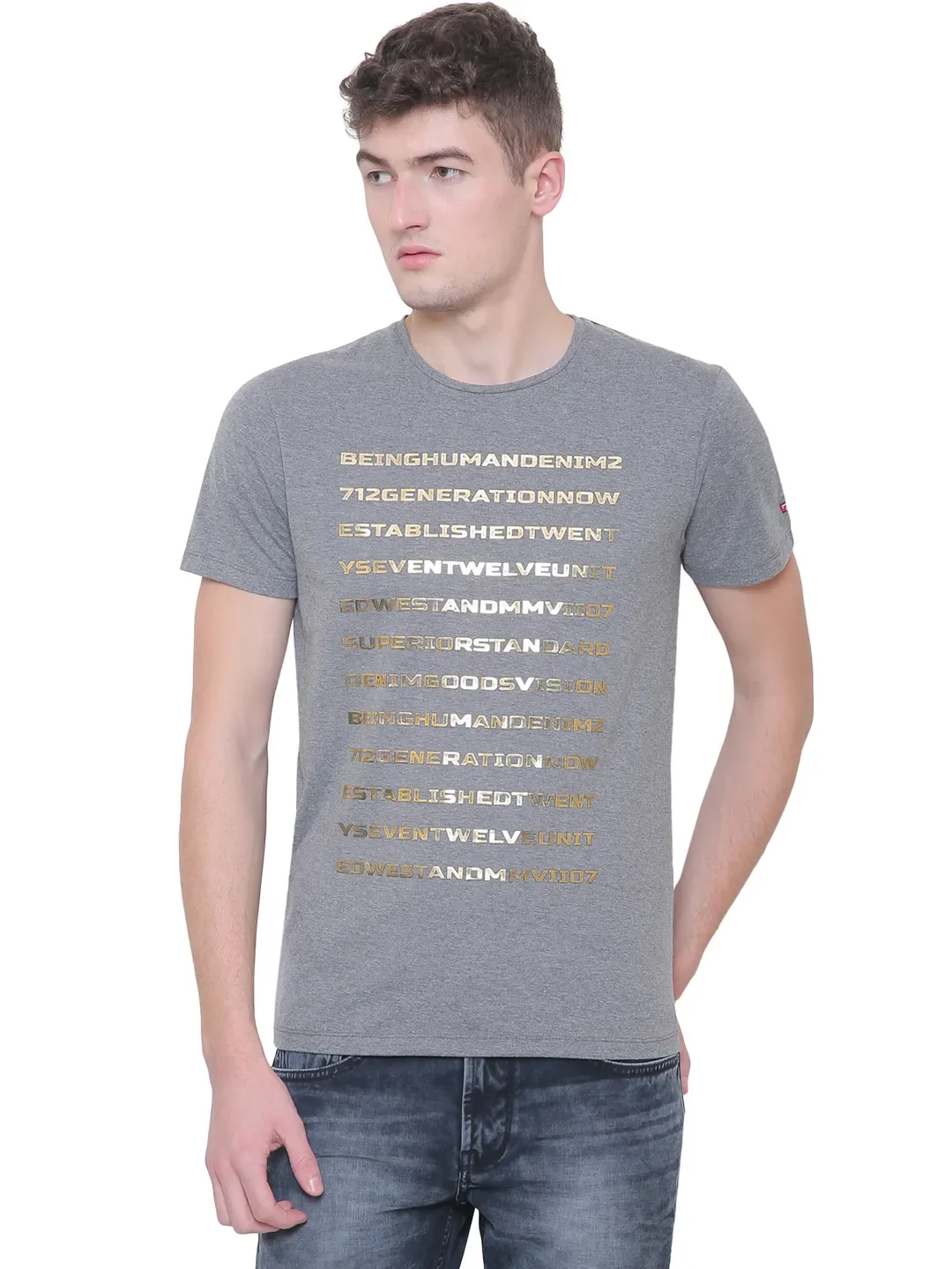Grey Slim Straight Fit Men's Short Sleeves T-Shirt by Being Human Clothing - Image 3