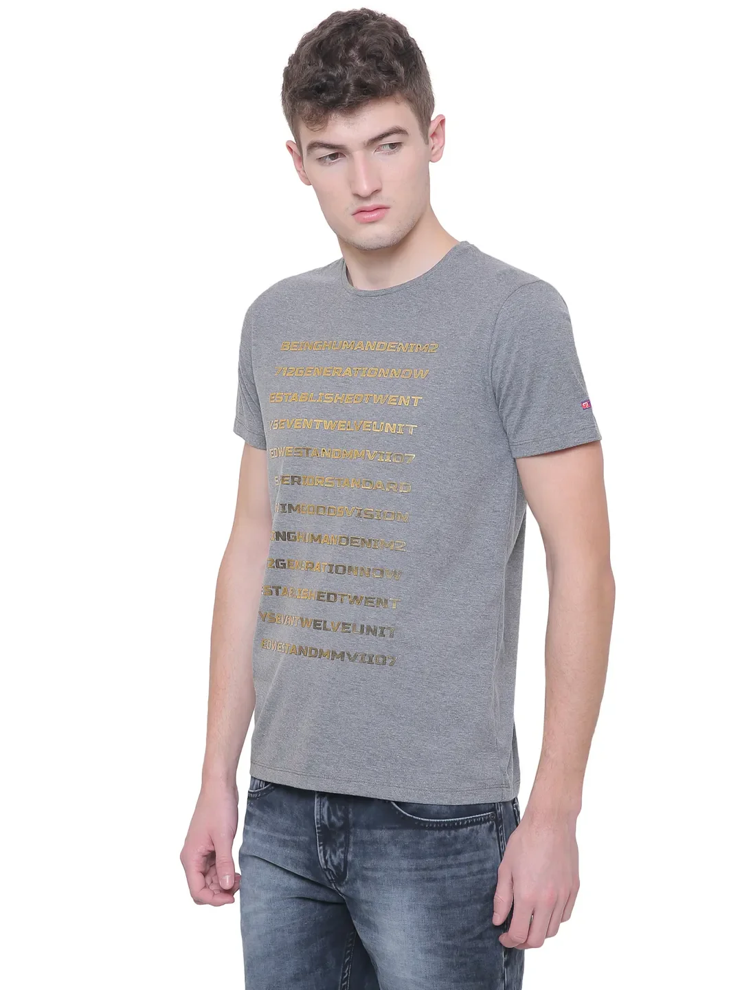 Grey Slim Straight Fit Men's Short Sleeves T-Shirt by Being Human Clothing - Image 4