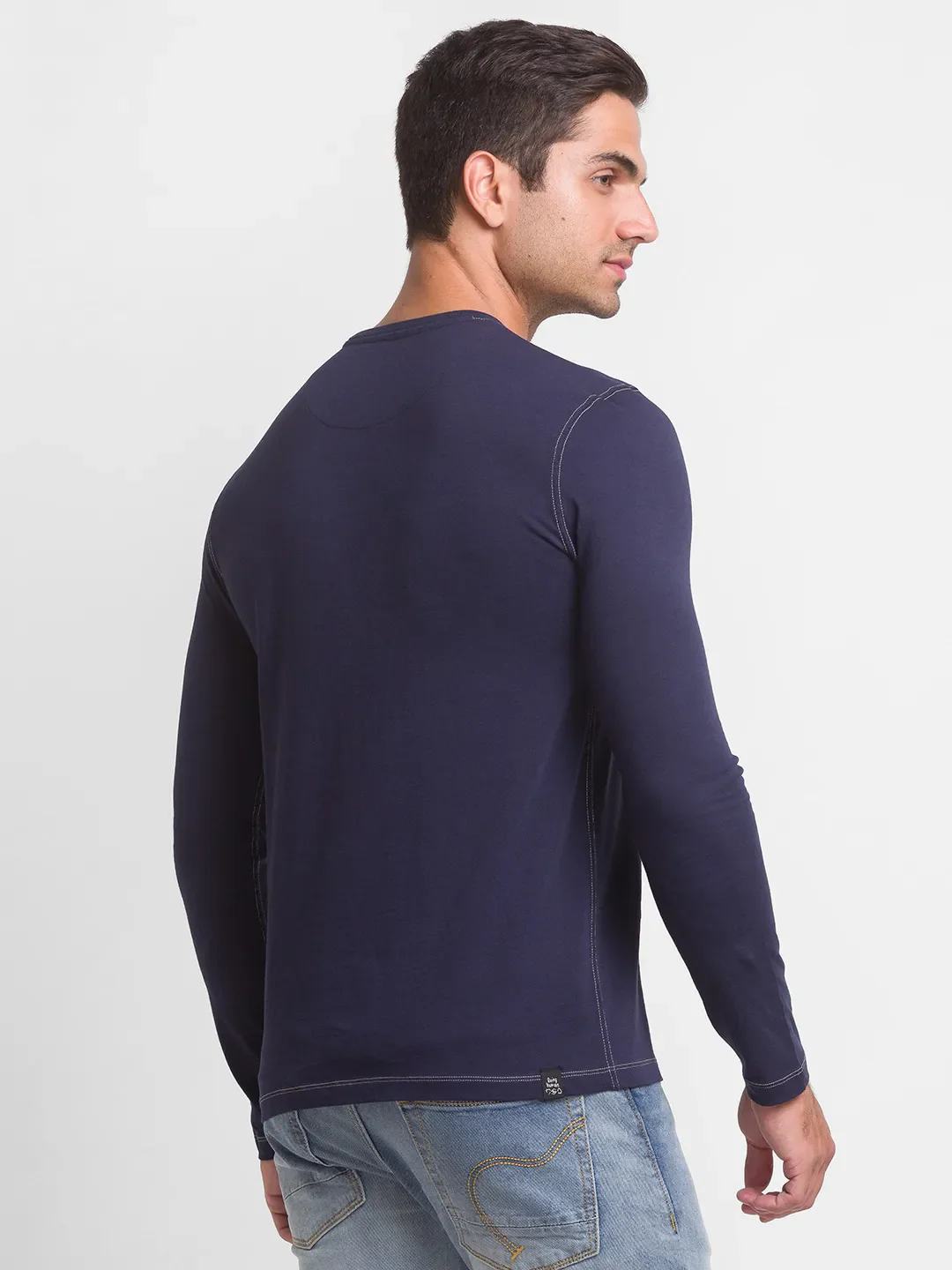 Blue Slim Straight Fit Men's Long Sleeves T-Shirt by Being Human Clothing - Image 3