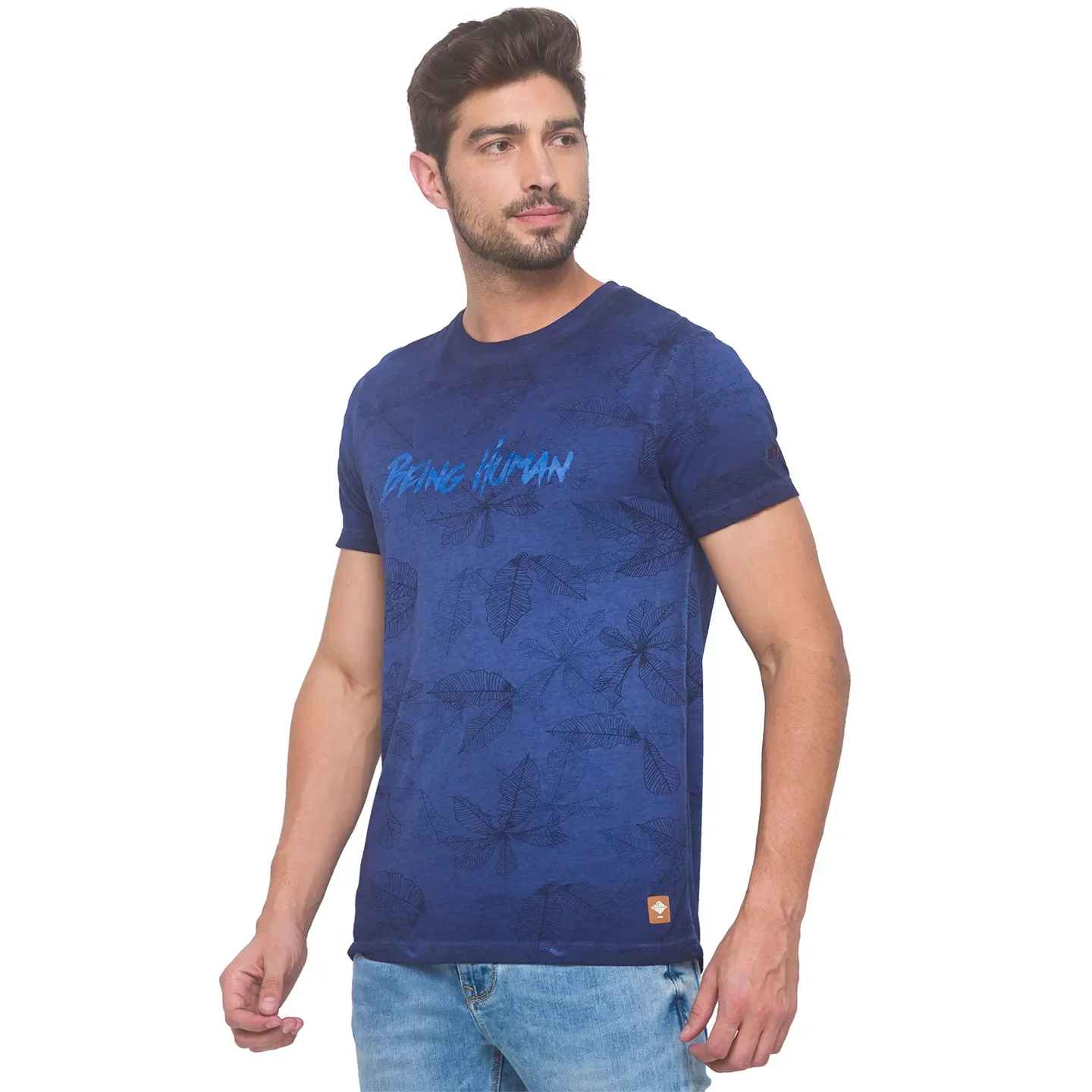 Navy Slim Fit Round Neck Men's T-Shirt by Being Human Clothing - Image 2