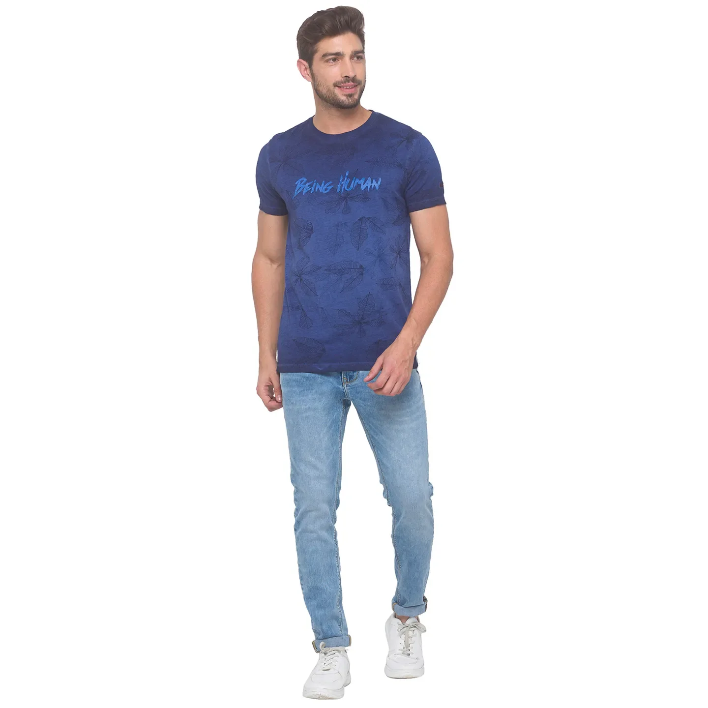 Navy Slim Fit Round Neck Men's T-Shirt by Being Human Clothing - Image 3