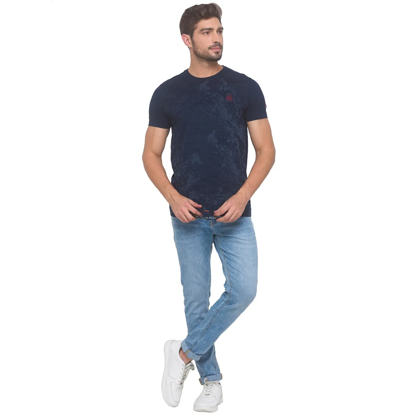 Navy Slim Fit Round Neck Men's T-Shirt by Being Human Clothing - Image 2