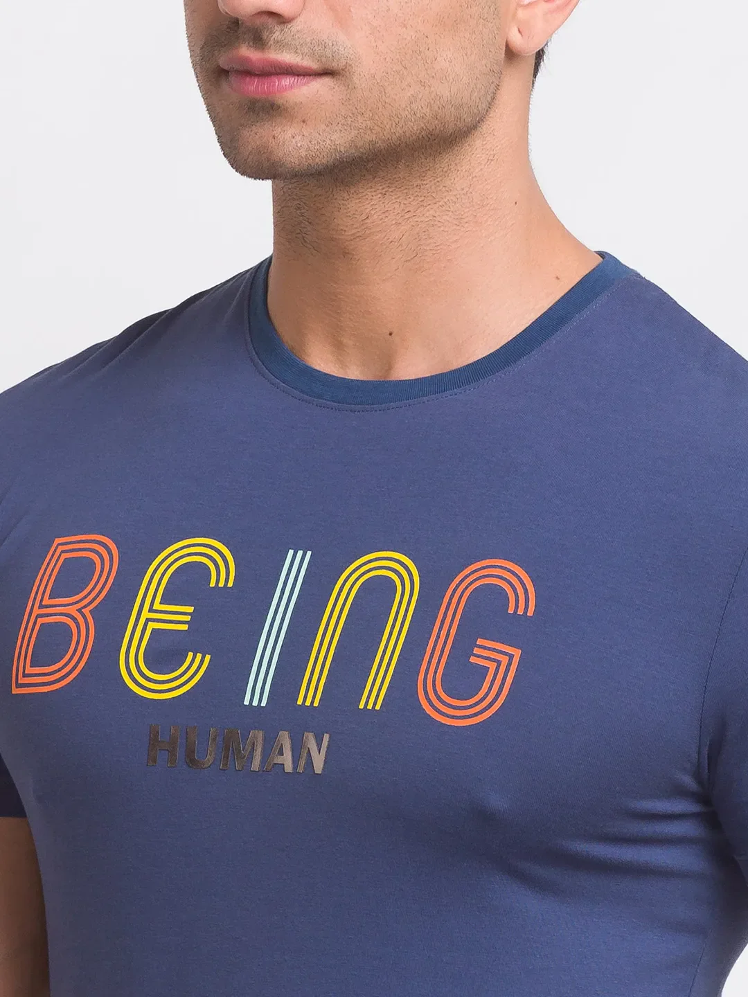 Ocean Blue Slim Fit Round Neck Men's T-Shirt by Being Human Clothing - Image 4