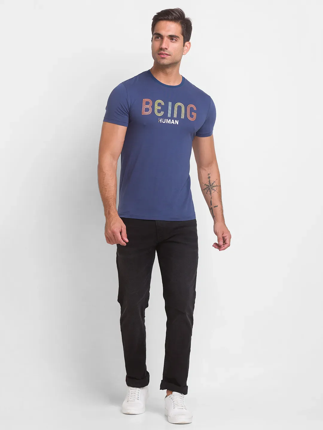 Ocean Blue Slim Fit Round Neck Men's T-Shirt by Being Human Clothing - Image 5