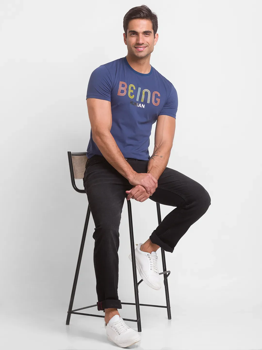 Ocean Blue Slim Fit Round Neck Men's T-Shirt by Being Human Clothing - Image 6