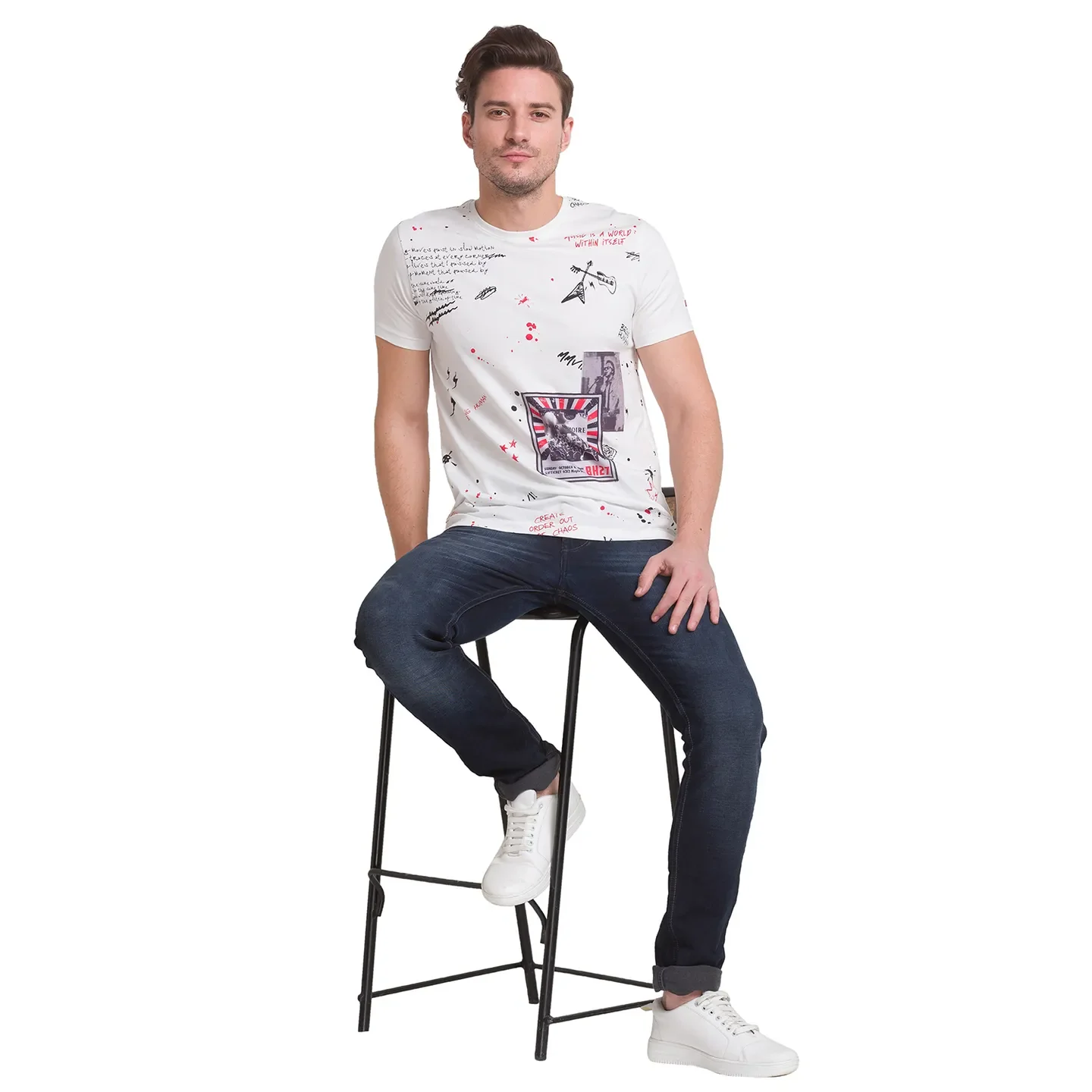 White Slim Straight Fit Men's Short Sleeves T-Shirt by Being Human Clothing - Image 5
