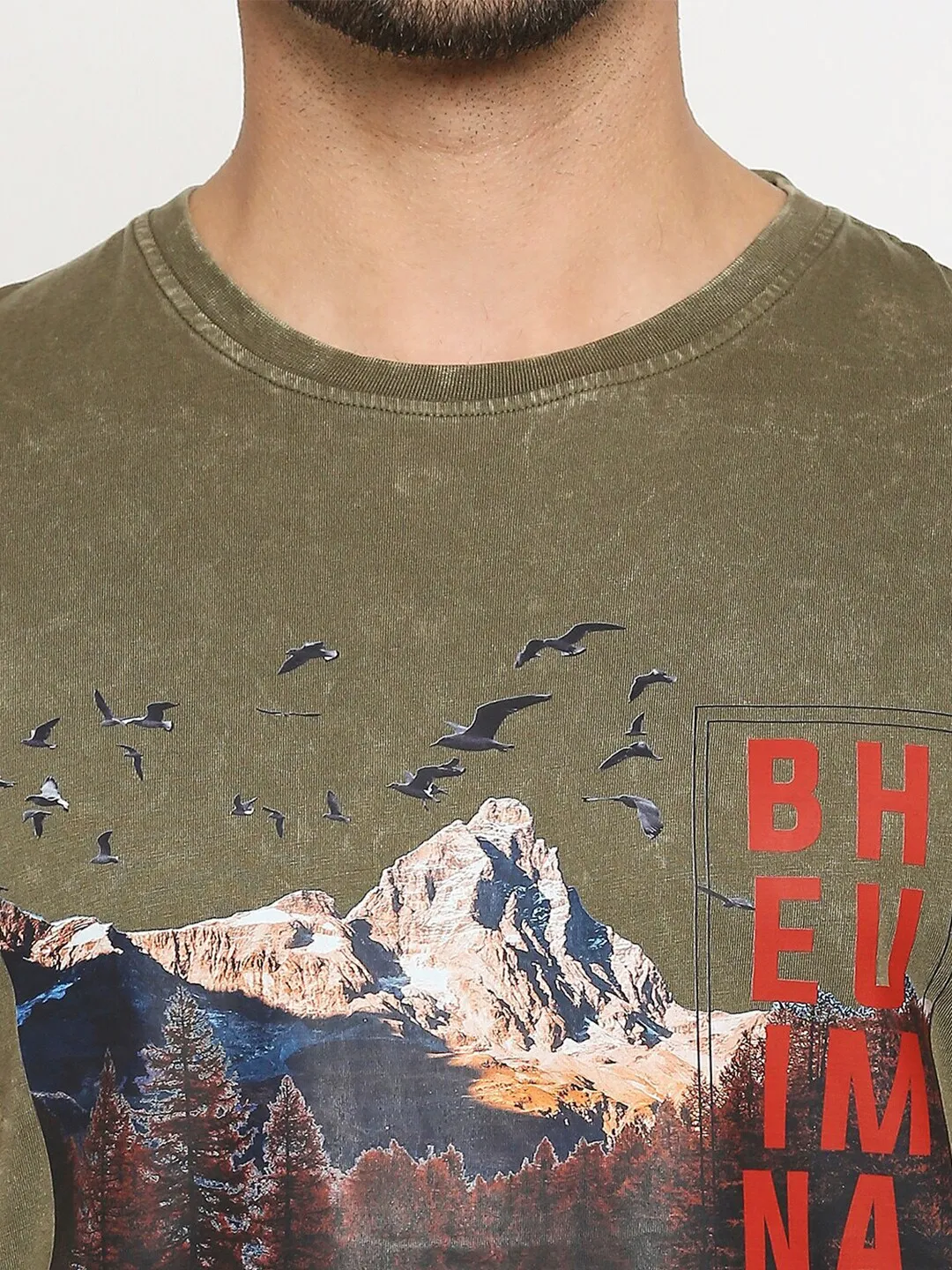 Olive Slim Fit Round Neck Men's T-Shirt by Being Human Clothing - Image 5