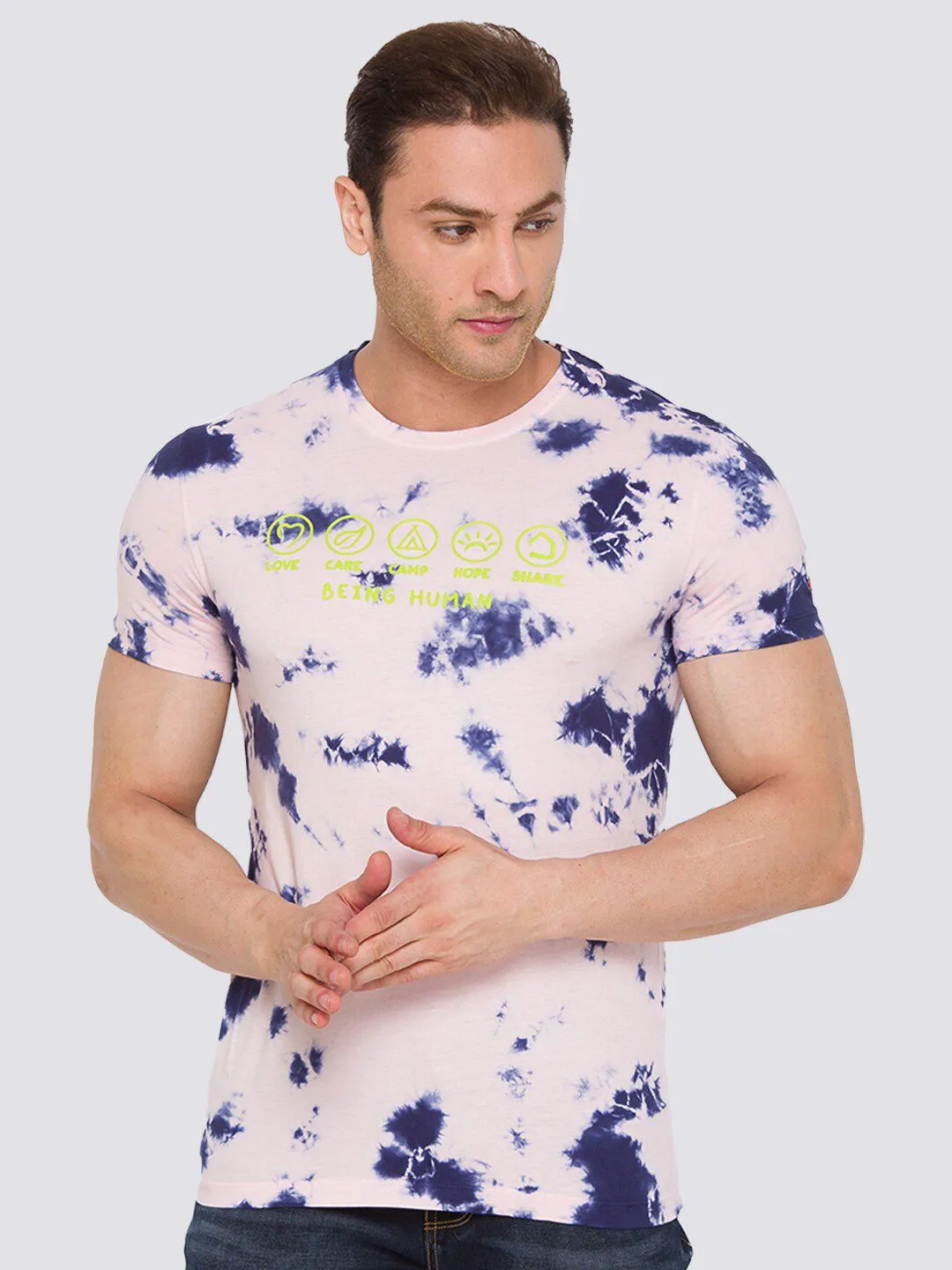 Pink Slim Straight Fit Men's Short Sleeves T-Shirt by Being Human Clothing