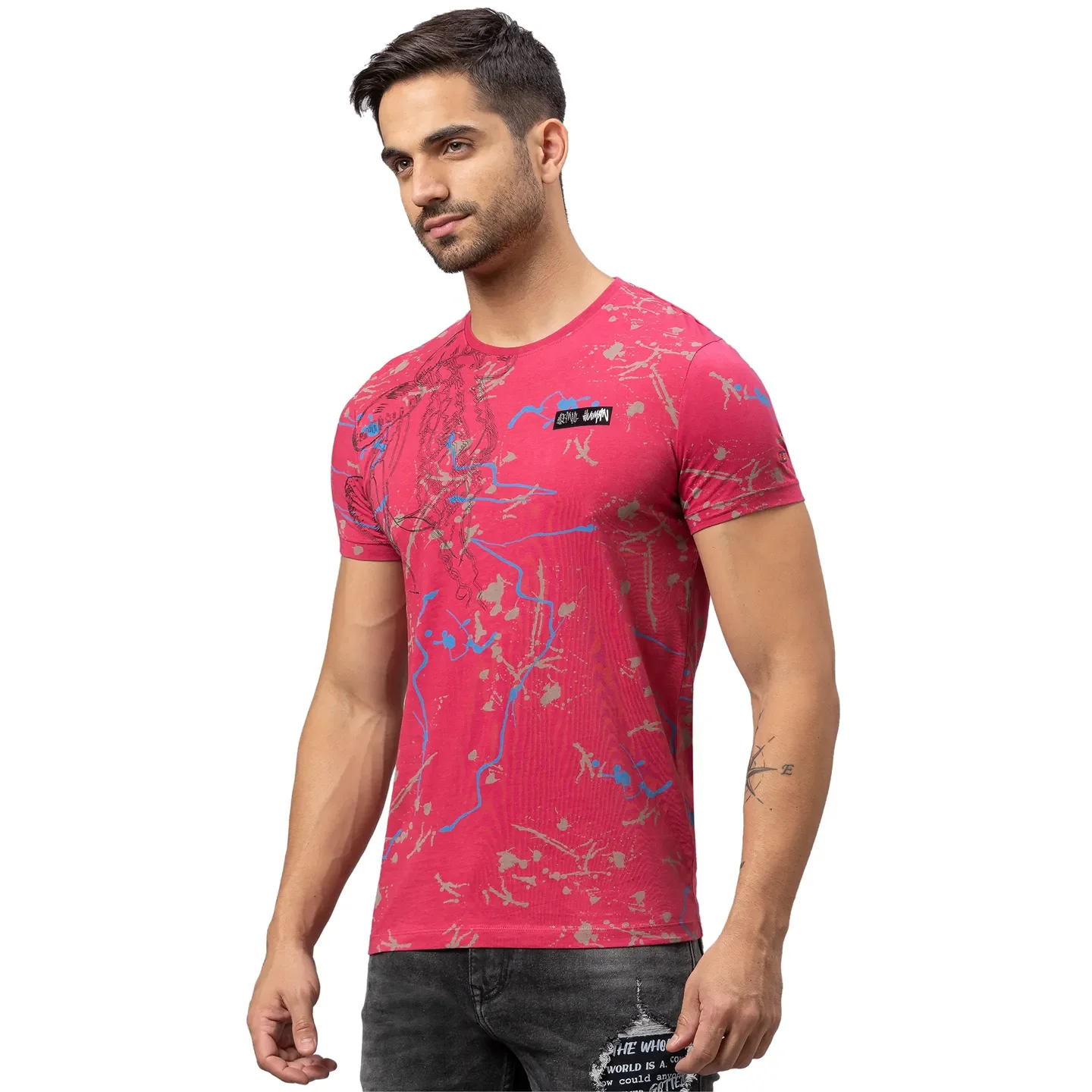 Raspberry Wine Slim Fit Round Neck Men's T-Shirt by Being Human Clothing - Image 4