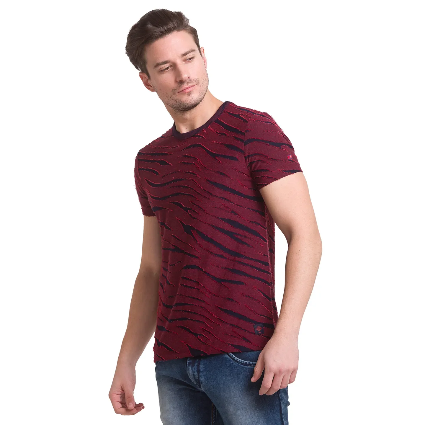 Red Slim Fit Round Neck Men's T-Shirt by Being Human Clothing