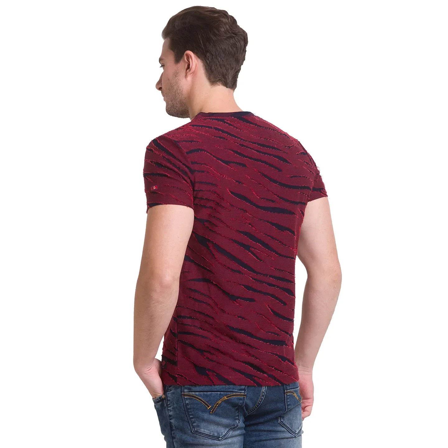 Red Slim Fit Round Neck Men's T-Shirt by Being Human Clothing - Image 4