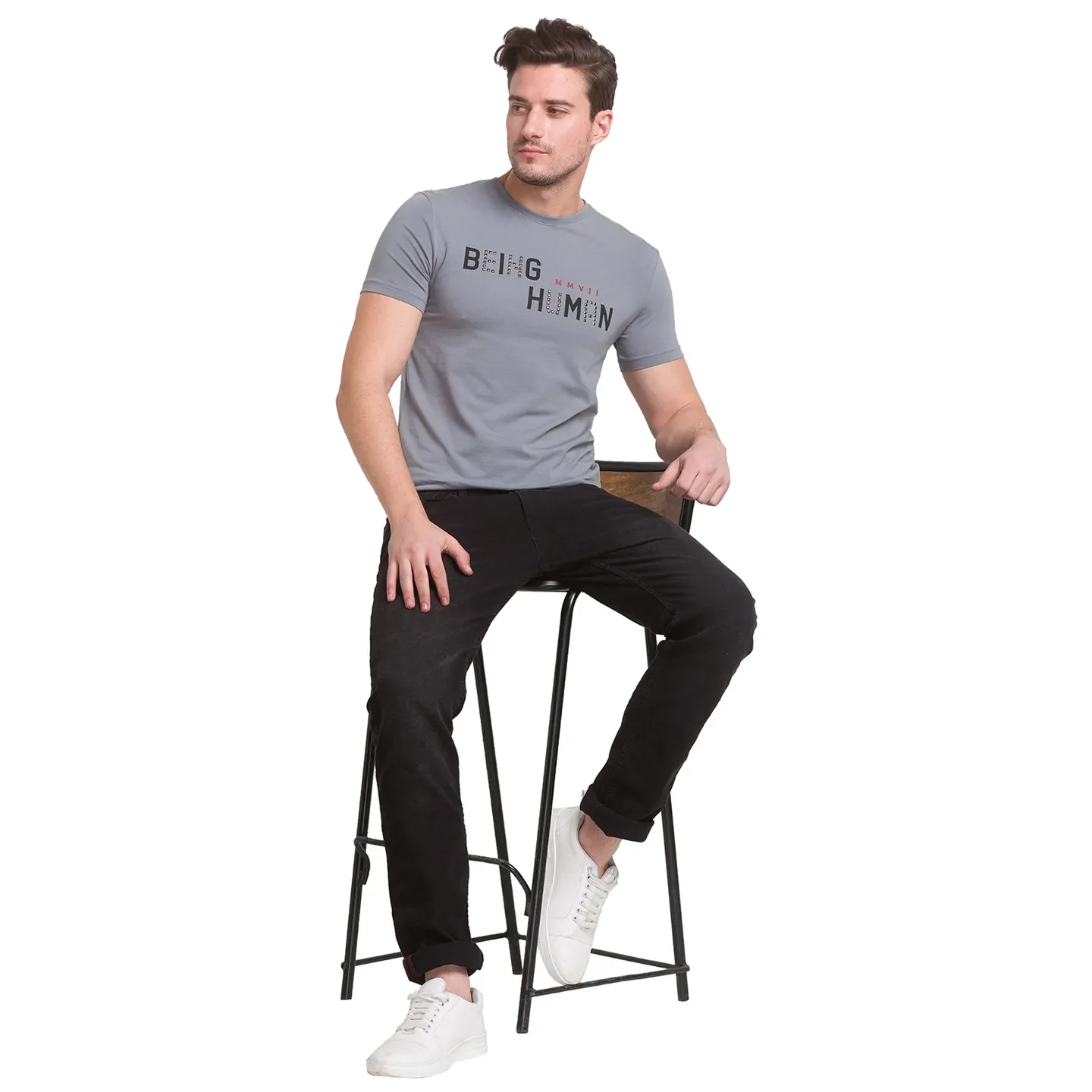Stone Grey Slim Fit Round Neck Men's T-Shirt by Being Human Clothing - Image 3