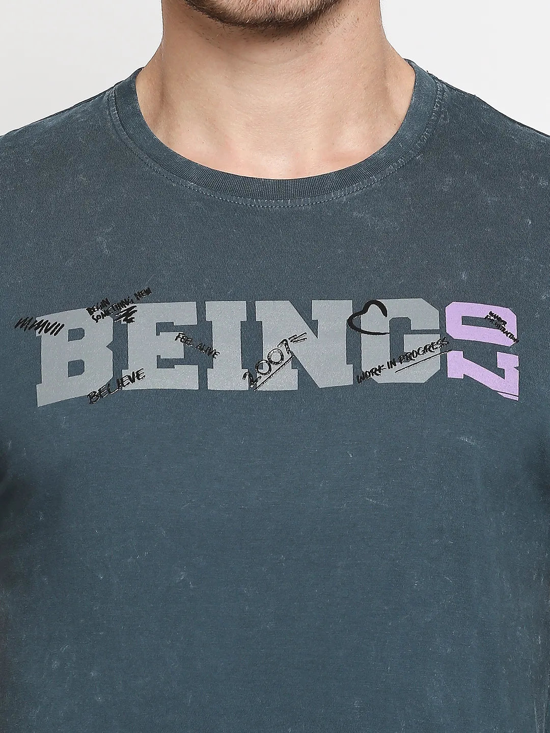 Teal Slim Fit Round Neck Men's T-Shirt by Being Human Clothing - Image 5