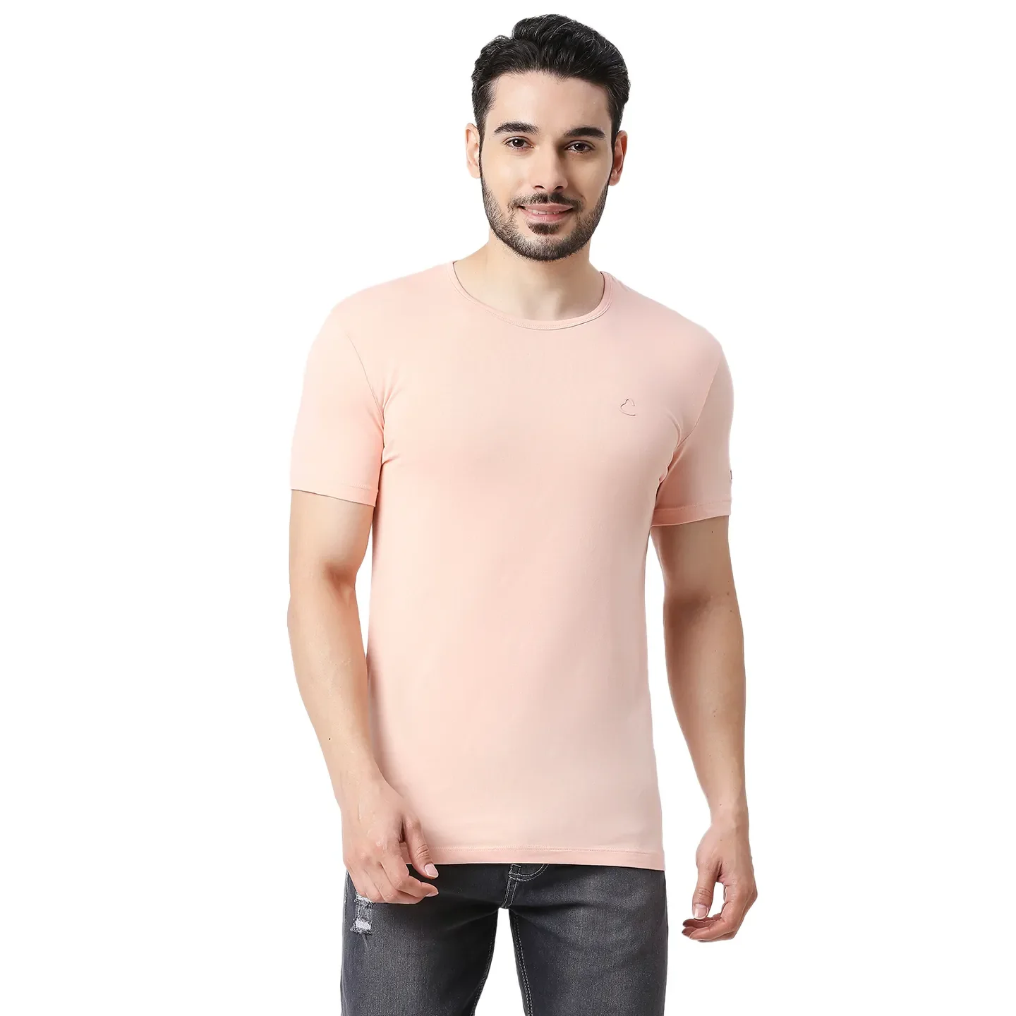 Beige Slim Straight Fit Men's Short Sleeves T-Shirt by Being Human Clothing