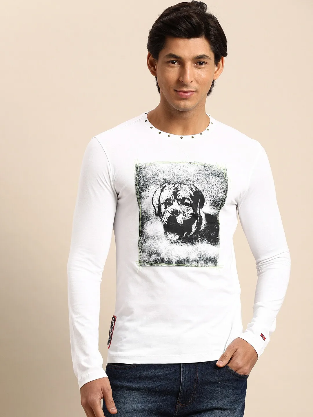 White Slim Fit Round Neck Men's T-Shirt by Being Human Clothing