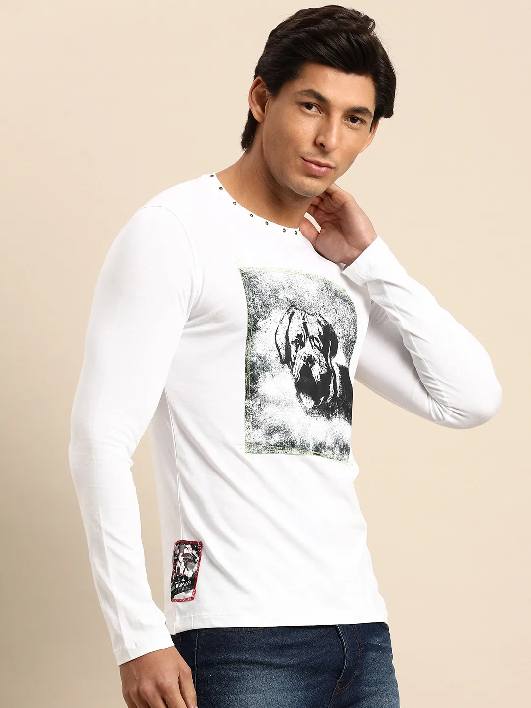 White Slim Fit Round Neck Men's T-Shirt by Being Human Clothing - Image 2