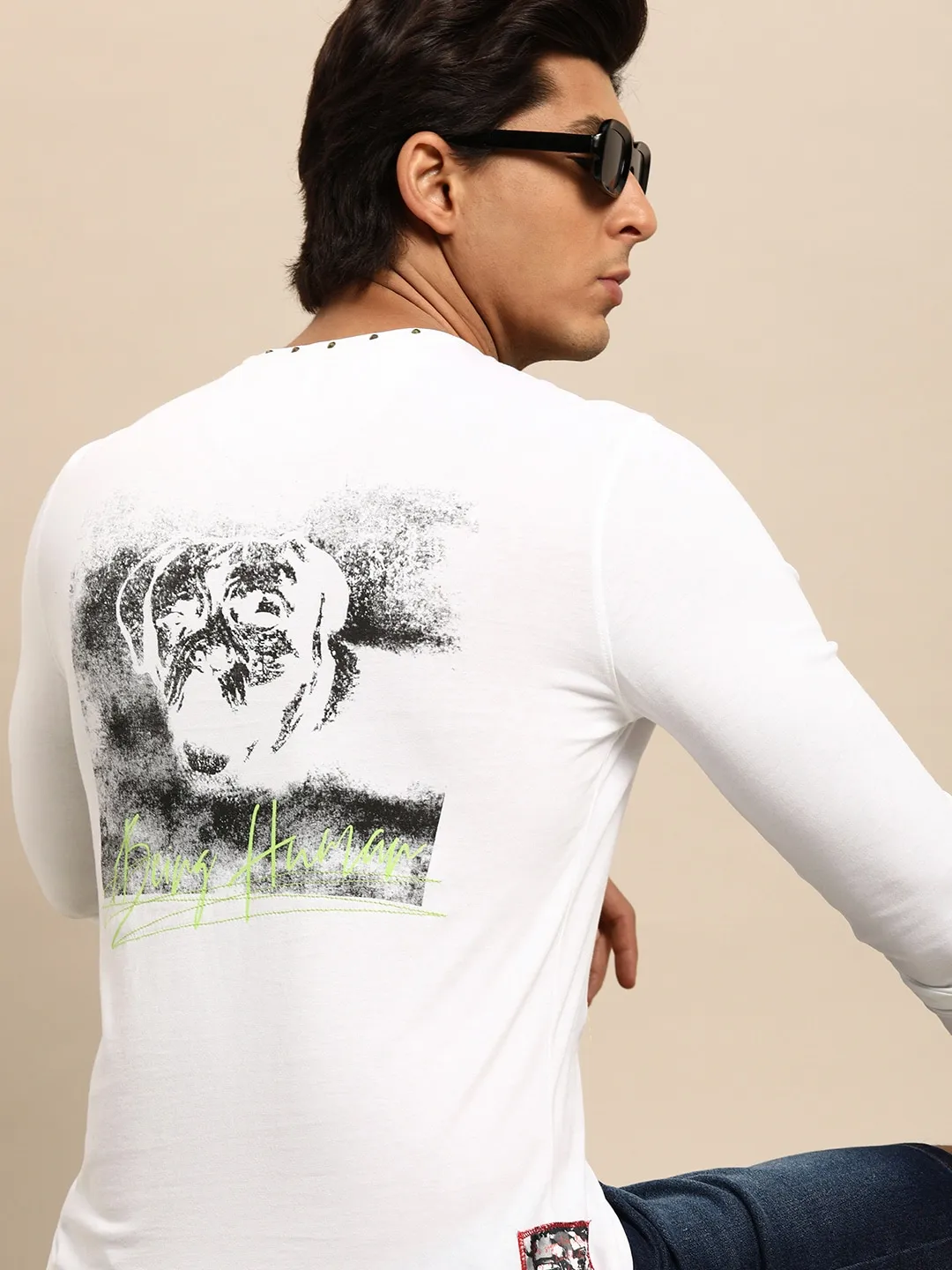 White Slim Fit Round Neck Men's T-Shirt by Being Human Clothing - Image 3