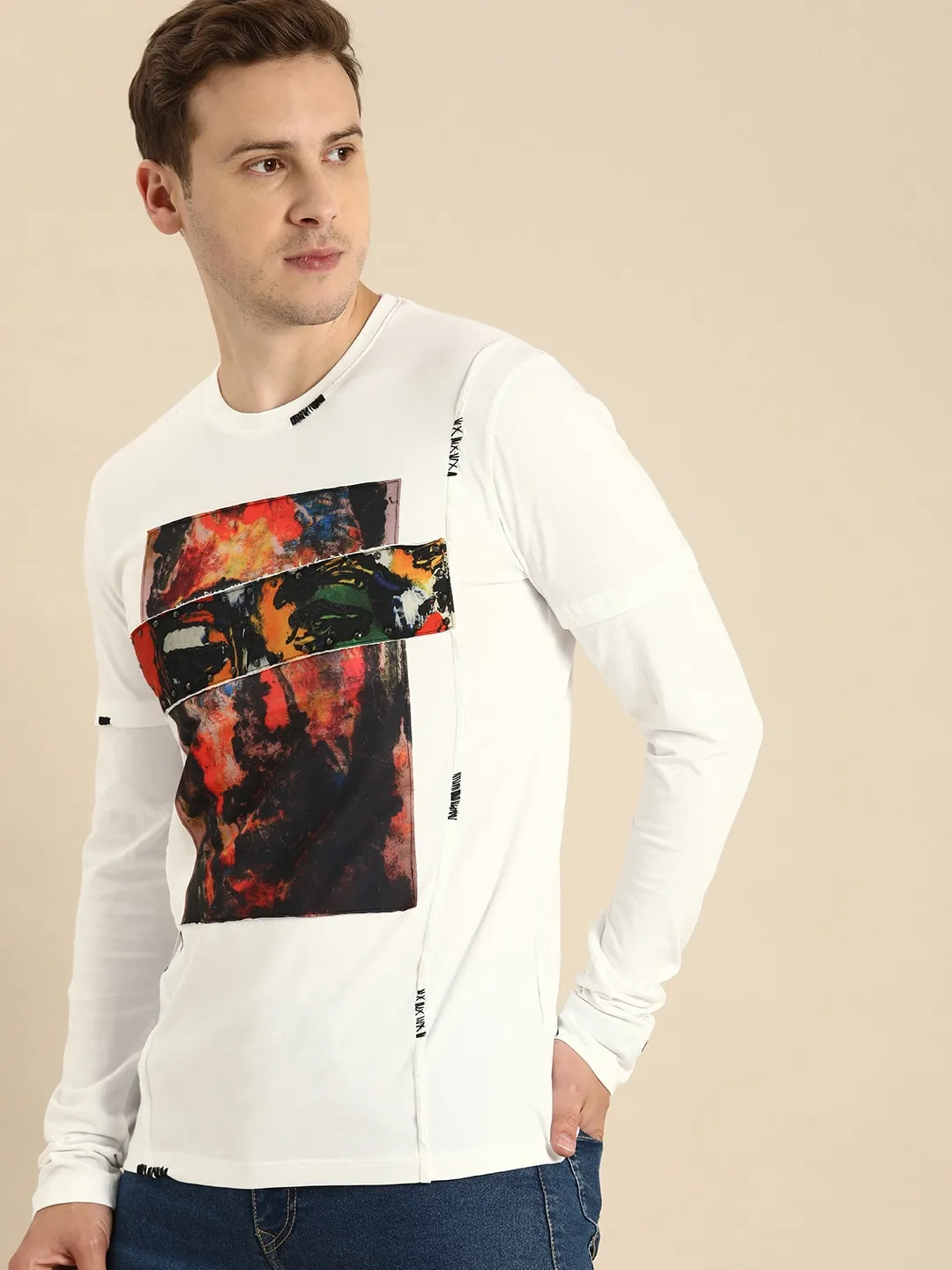 White Slim Fit Round Neck Men's T-Shirt by Being Human Clothing - Image 2