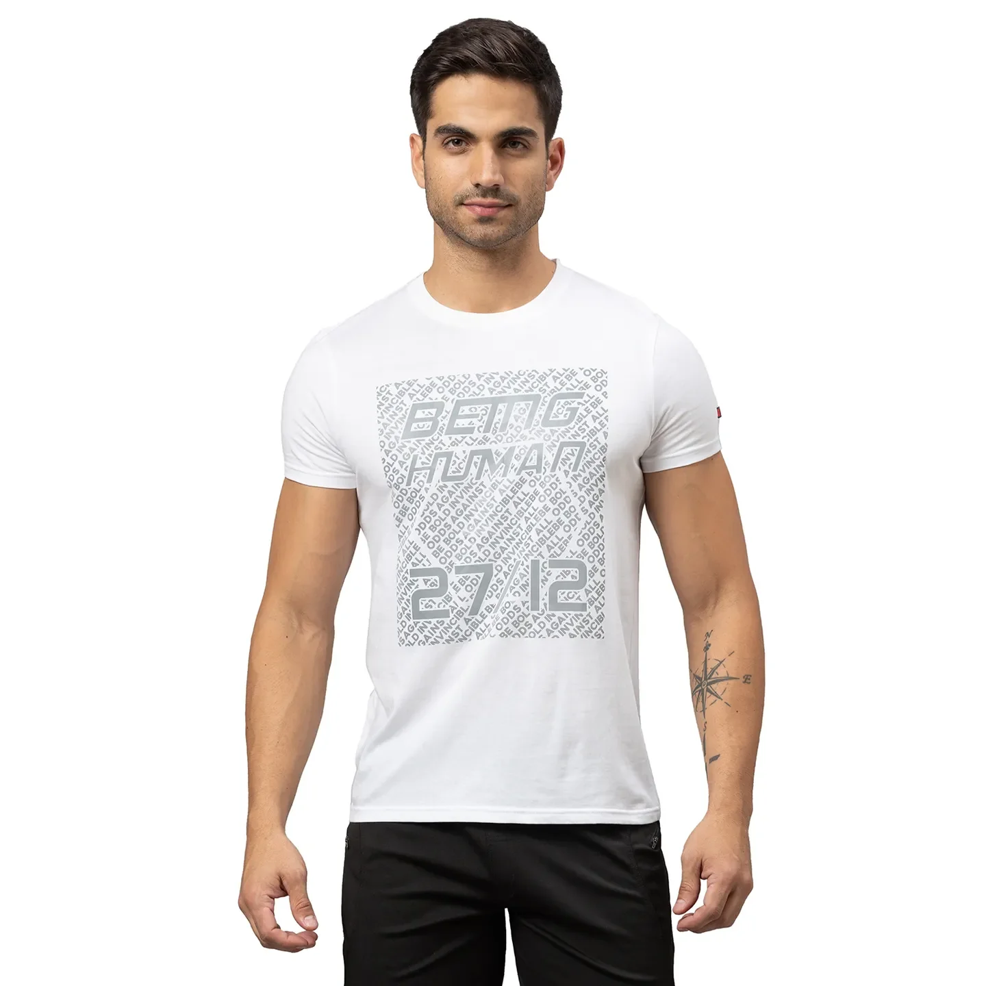 White Slim Straight Fit Men's Short Sleeves T-Shirt by Being Human Clothing - Image 2