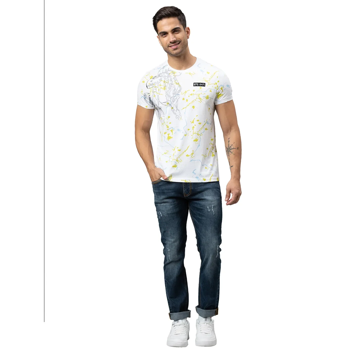 White Slim Straight Fit Men's Short Sleeves T-Shirt by Being Human Clothing - Image 2