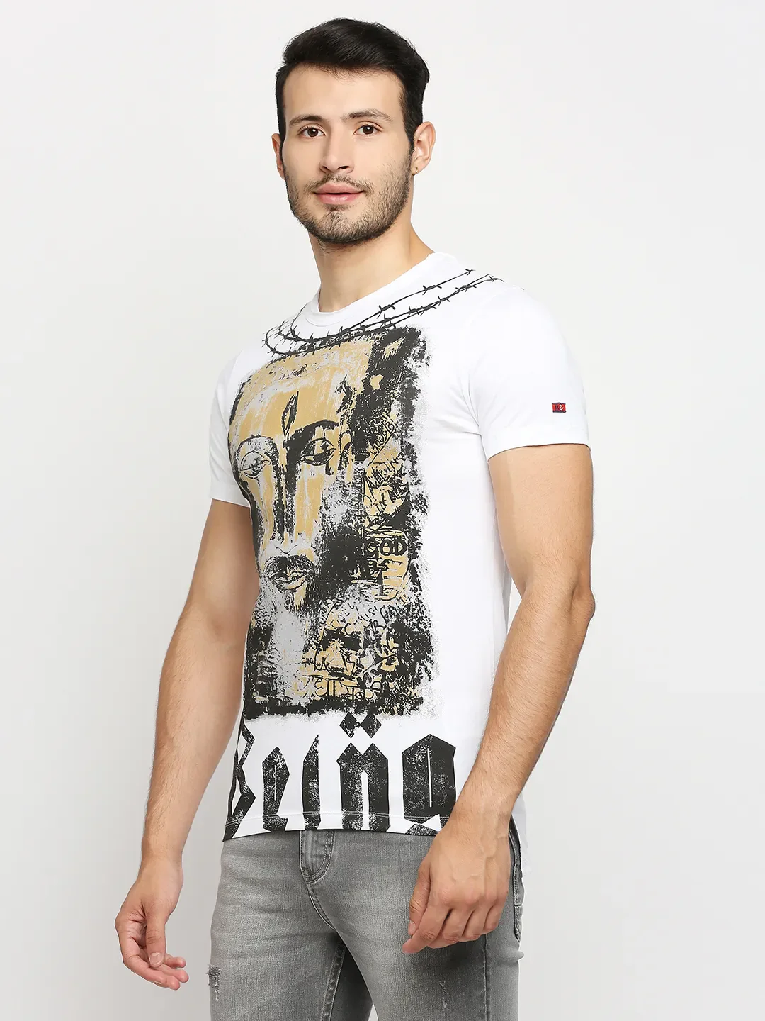 White Slim Fit Round Neck Men's T-Shirt by Being Human Clothing - Image 2