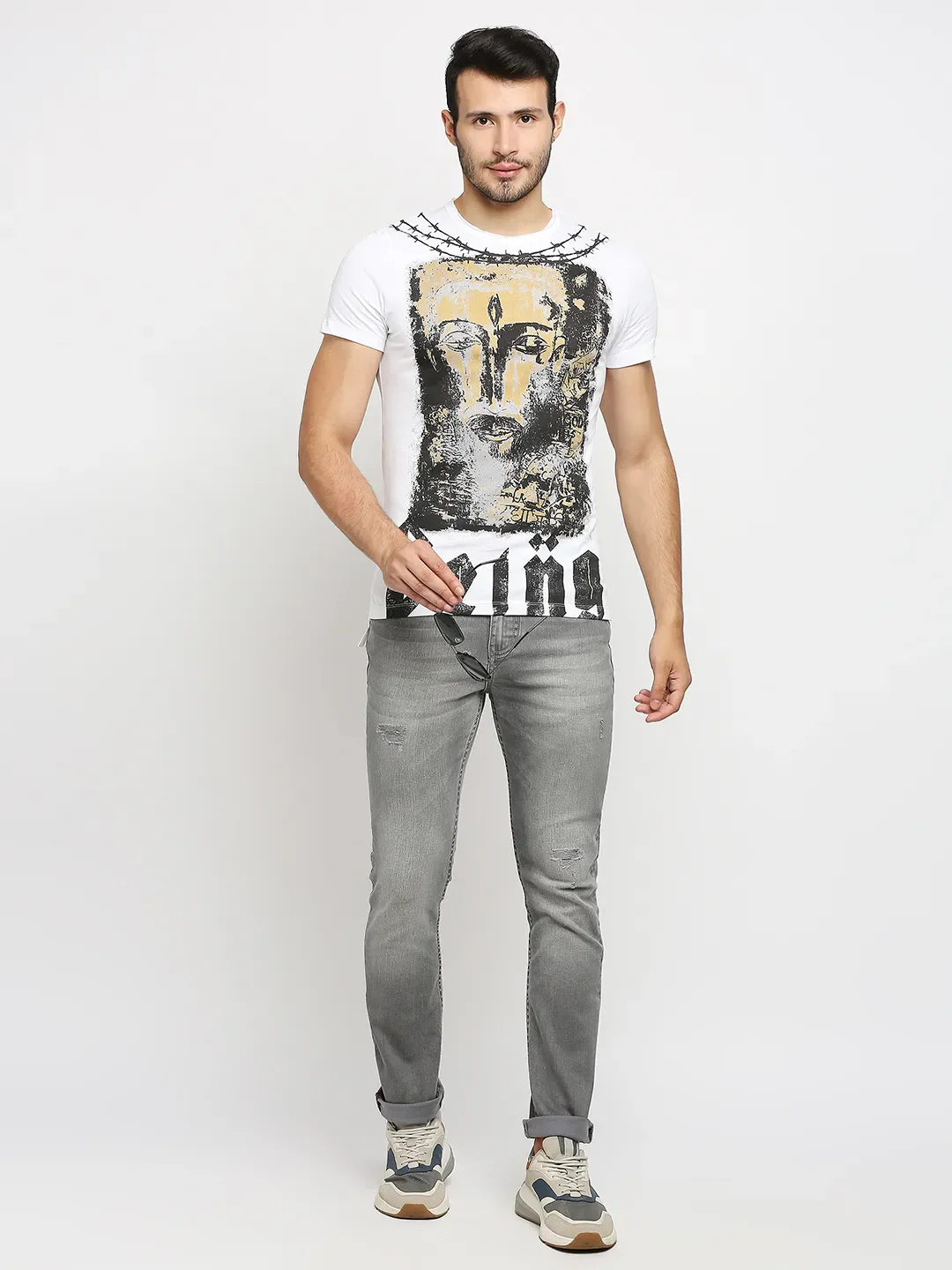 White Slim Fit Round Neck Men's T-Shirt by Being Human Clothing - Image 5