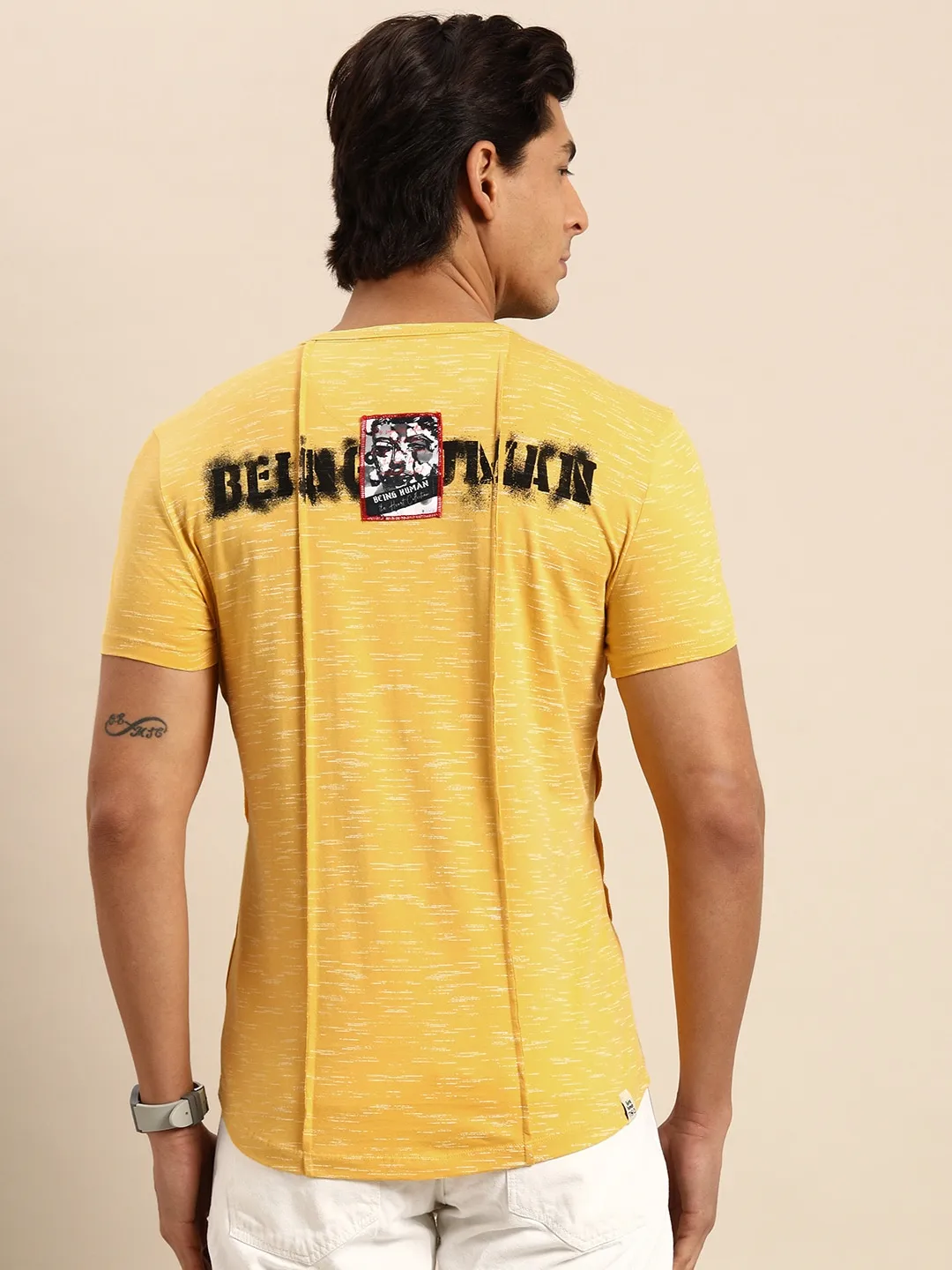 Yellow Slim Fit Round Neck Men's T-Shirt by Being Human Clothing - Image 3