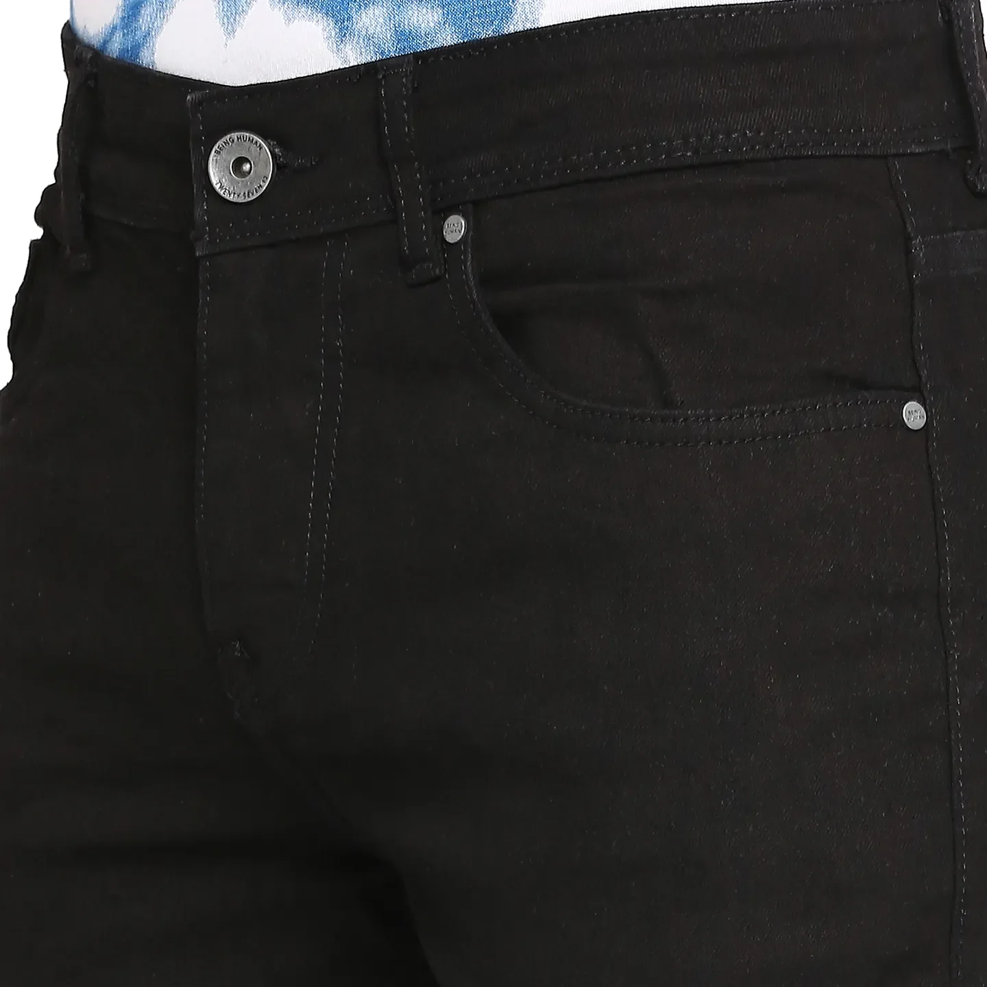 Black Slim Straight Fit Men's Denims by Being Human Clothing - Image 5