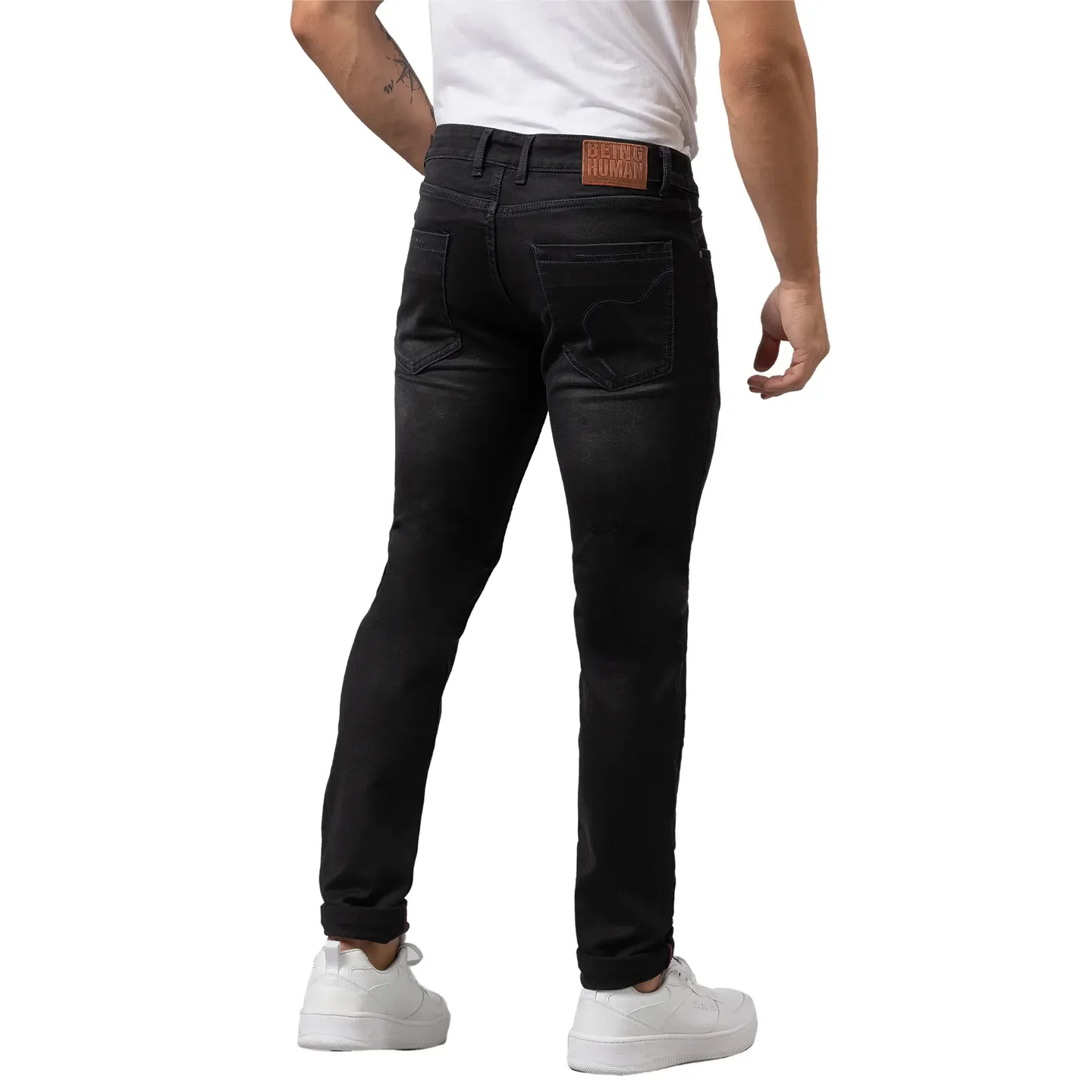 Black Slim Straight Fit Men's Denims by Being Human Clothing - Image 3