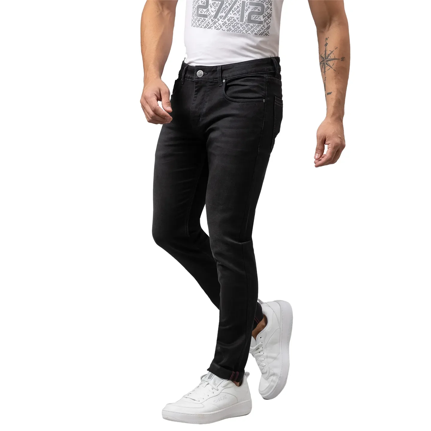 Black Slim Straight Fit Men's Denims by Being Human Clothing - Image 4