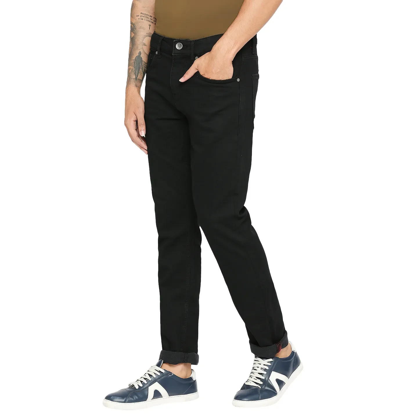 Black Slim Fit Denims For Men By Being Human Clothing - Image 2