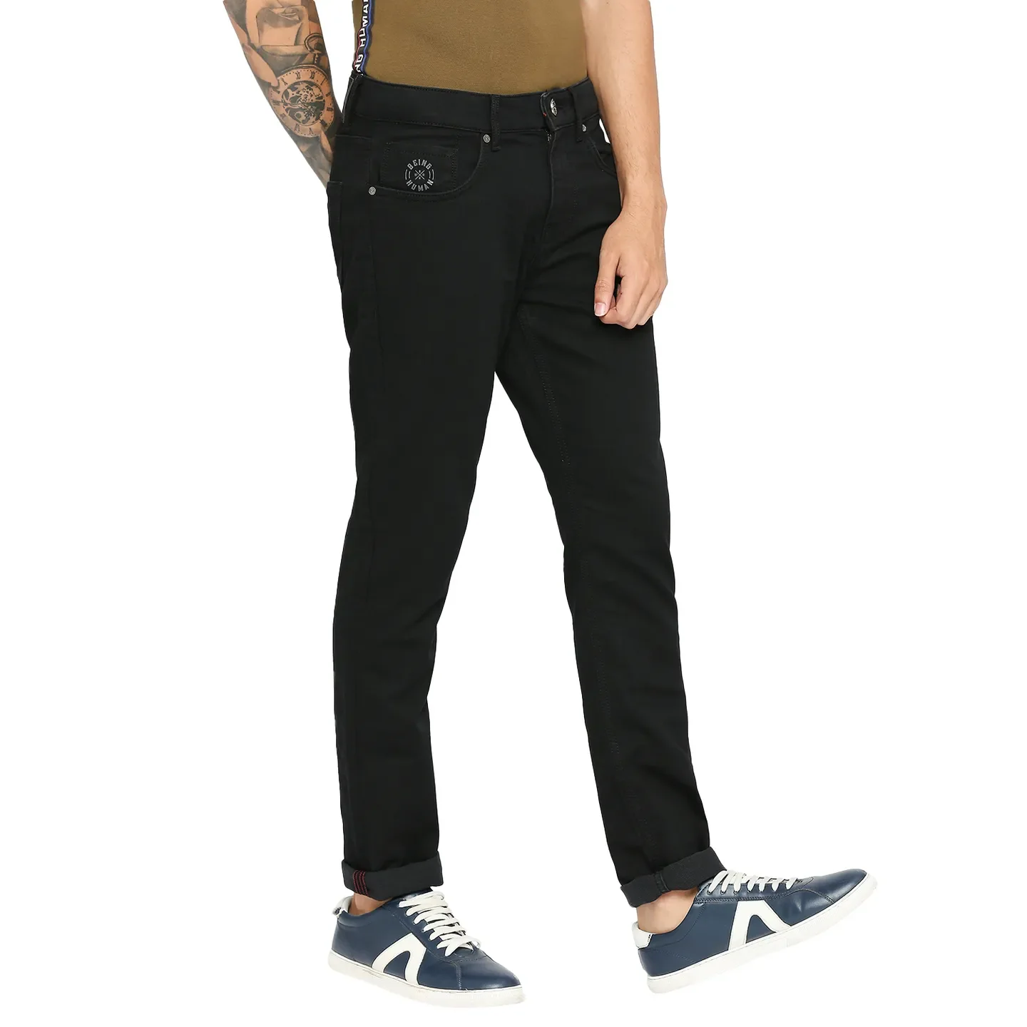 Black Slim Fit Denims For Men By Being Human Clothing - Image 3