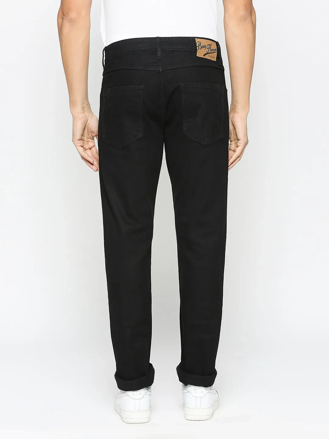 Black Slim Straight Fit Men's Denims by Being Human Clothing - Image 4