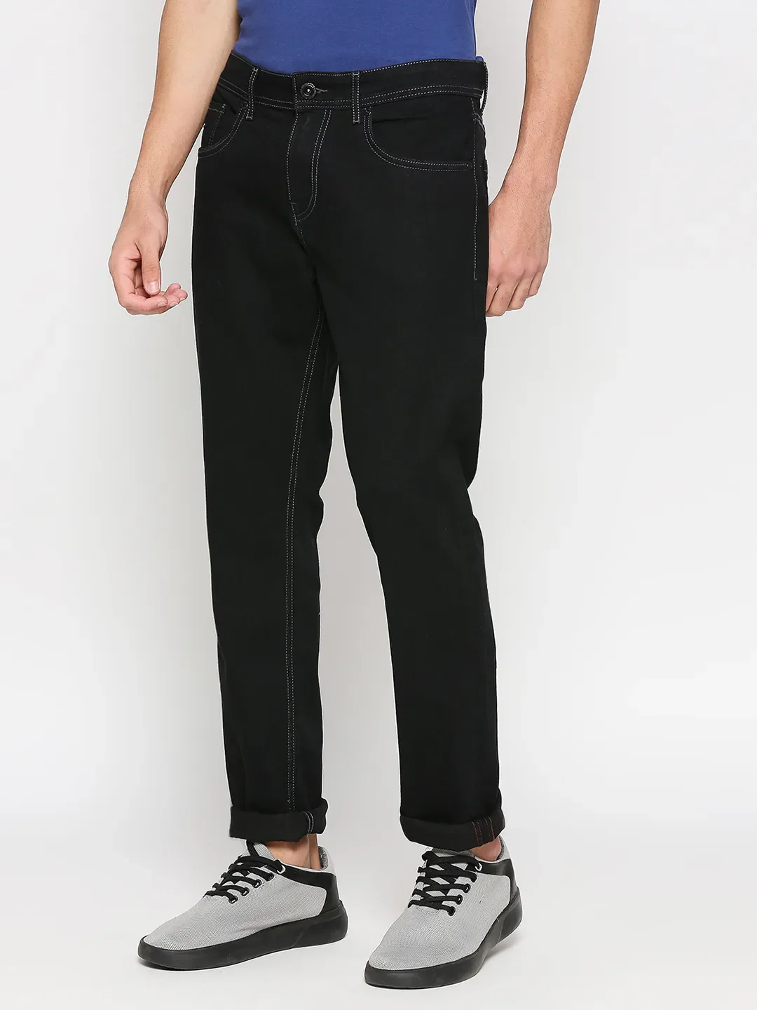 Black Slim Straight Fit Men's Denims by Being Human Clothing - Image 2