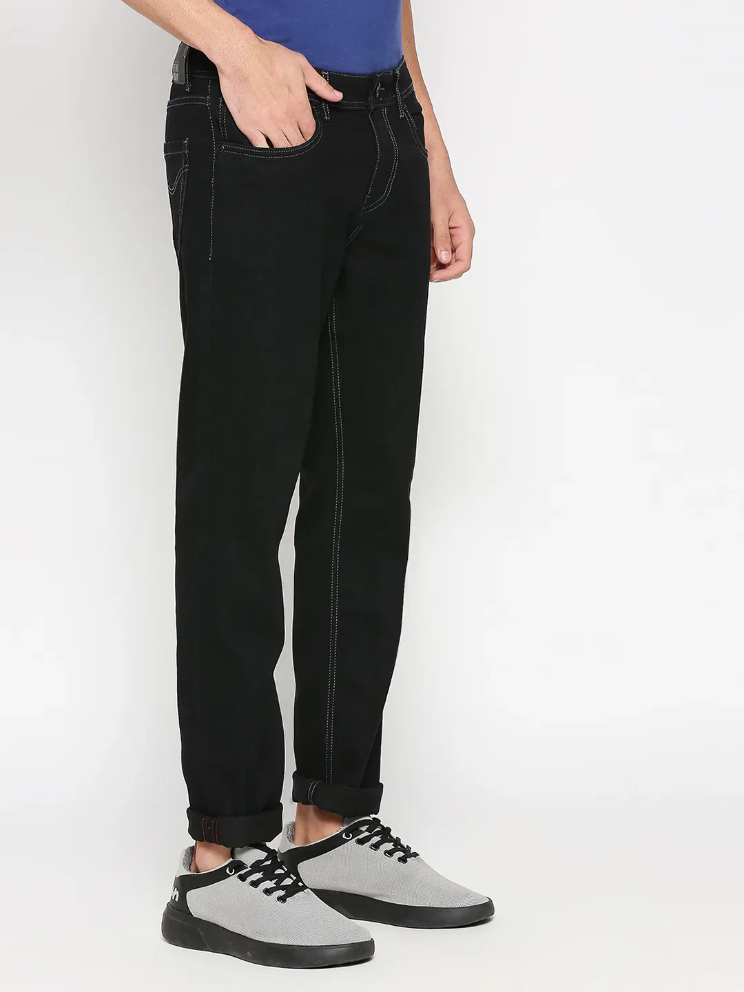 Black Slim Straight Fit Men's Denims by Being Human Clothing - Image 3