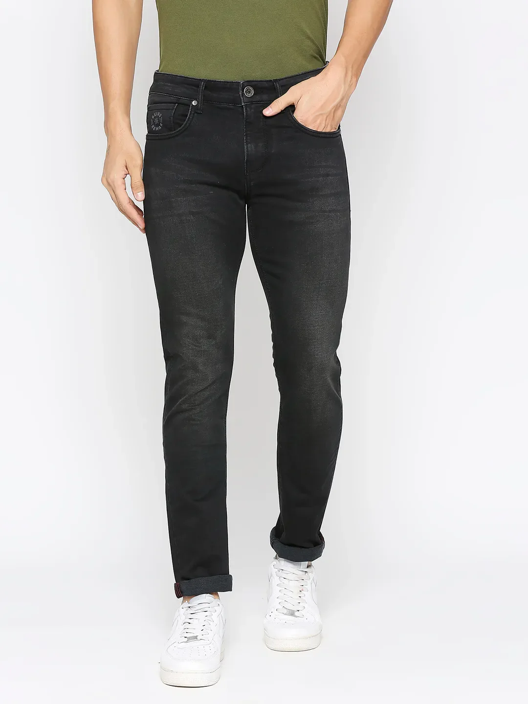 Black Slim Straight Fit Men's Denims by Being Human Clothing