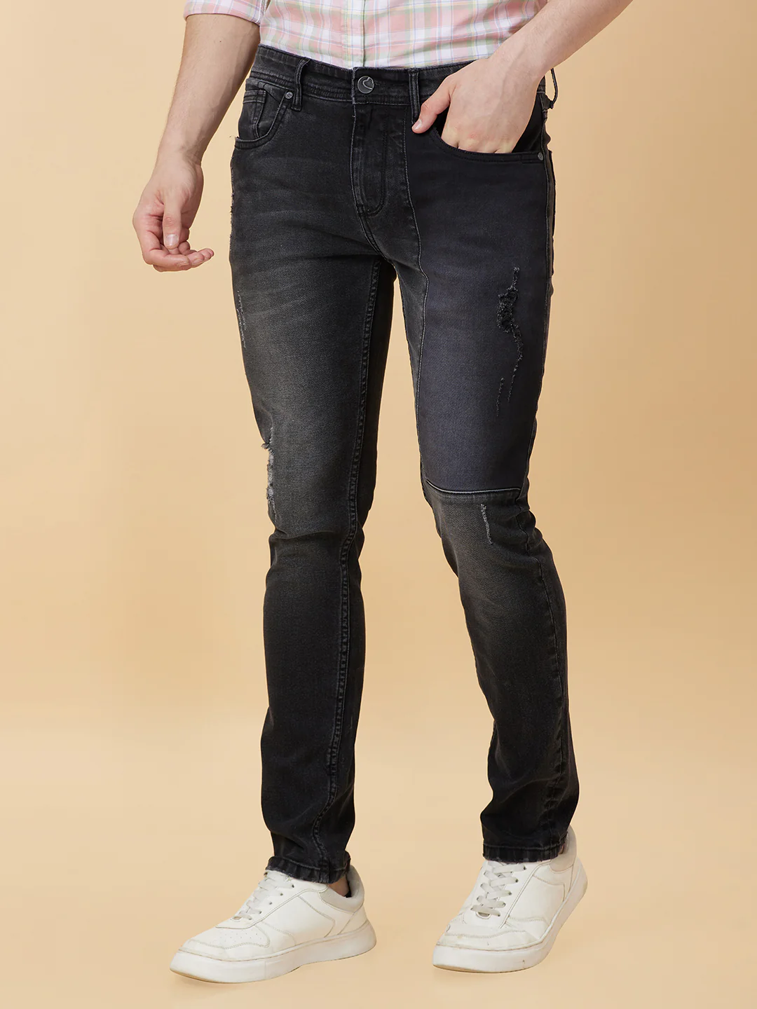 Black Slim Fit Denims For Men By Being Human Clothing - Image 3