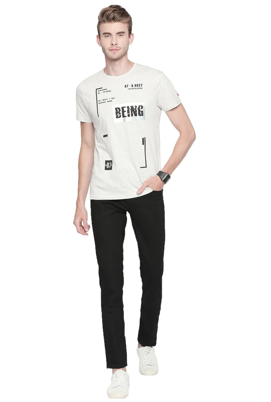 Black Slim Straight Fit Men's Denims by Being Human Clothing - Image 5