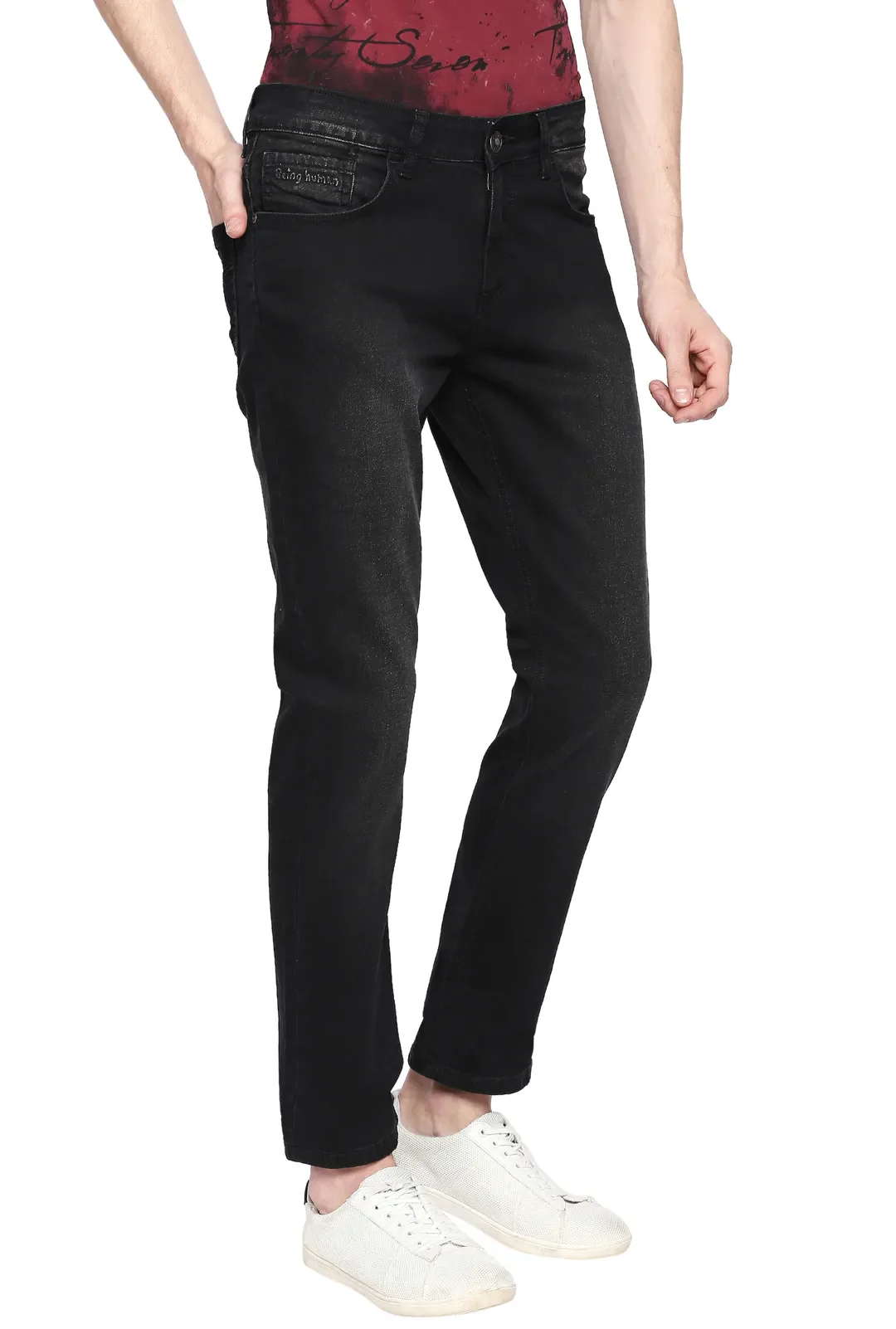 Black Slim Straight Fit Men's Denims by Being Human Clothing - Image 2