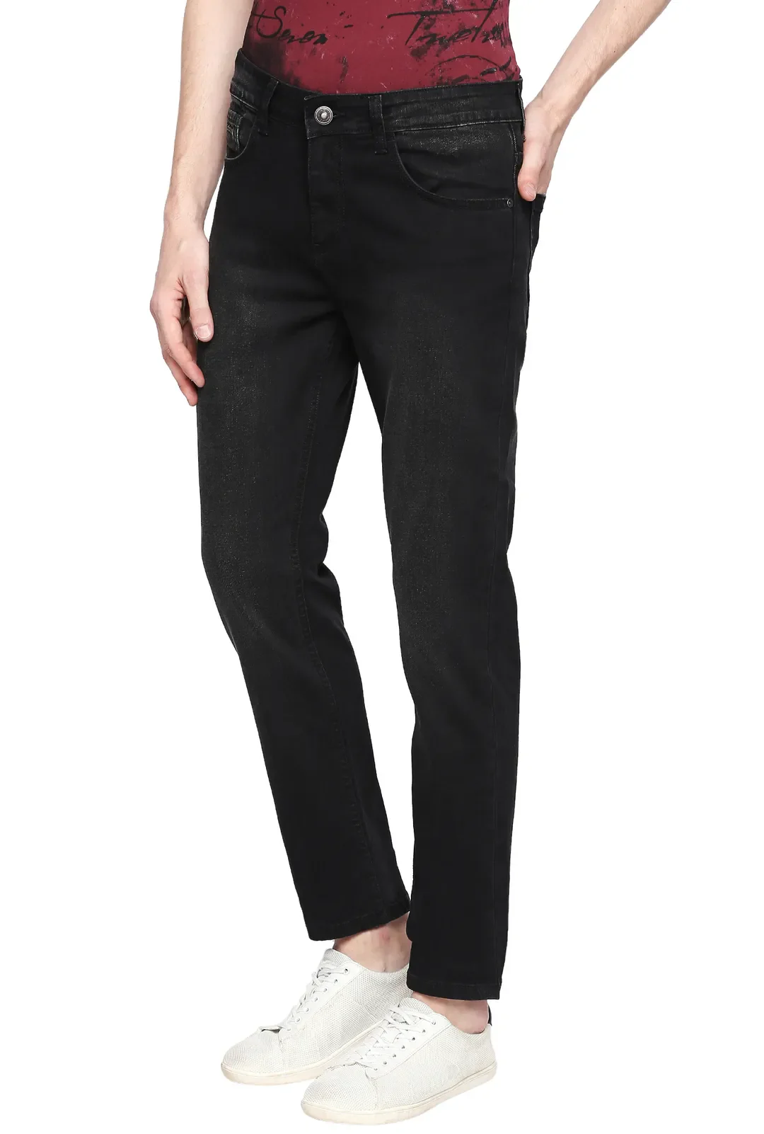 Black Slim Straight Fit Men's Denims by Being Human Clothing - Image 3