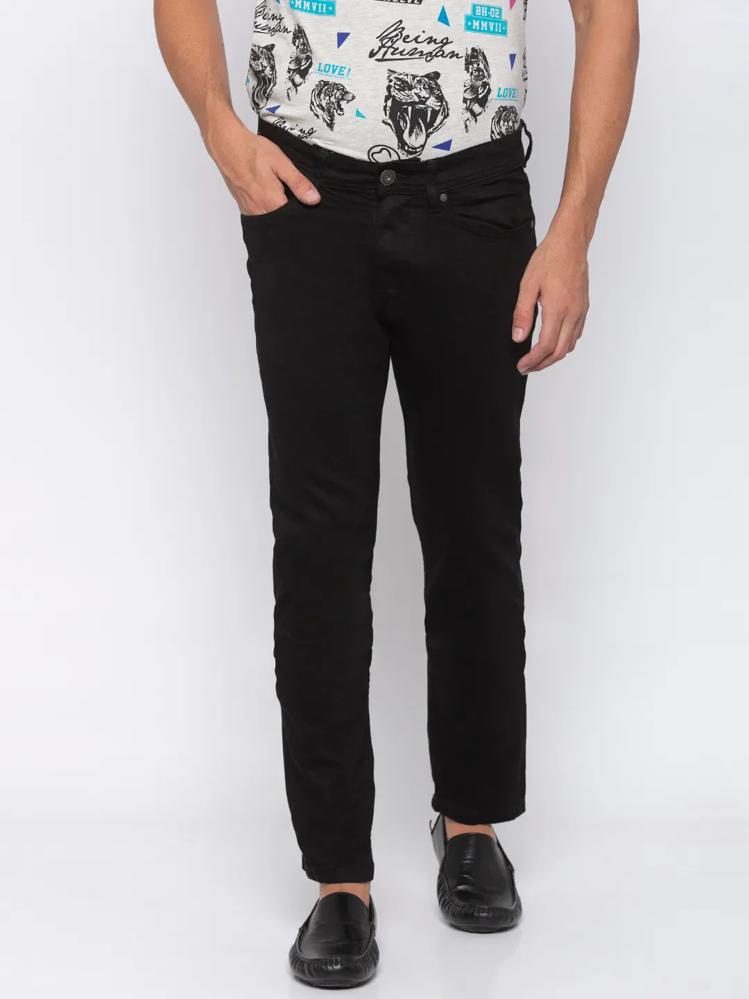 Black Slim Straight Fit Men's Denims by Being Human Clothing