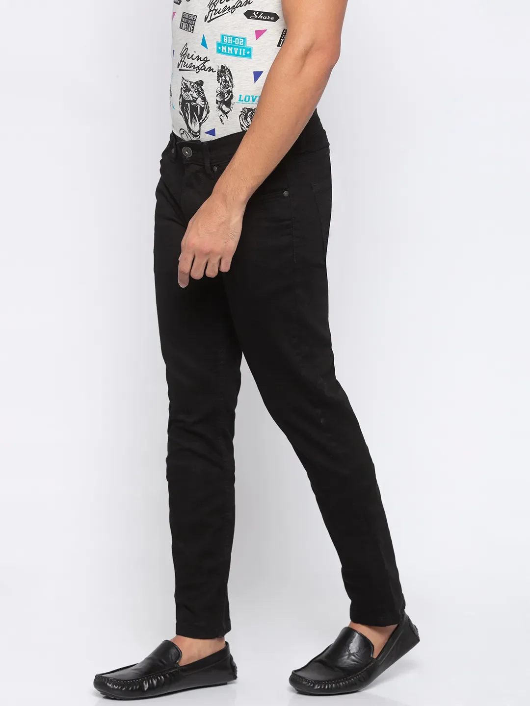 Black Slim Straight Fit Men's Denims by Being Human Clothing - Image 2
