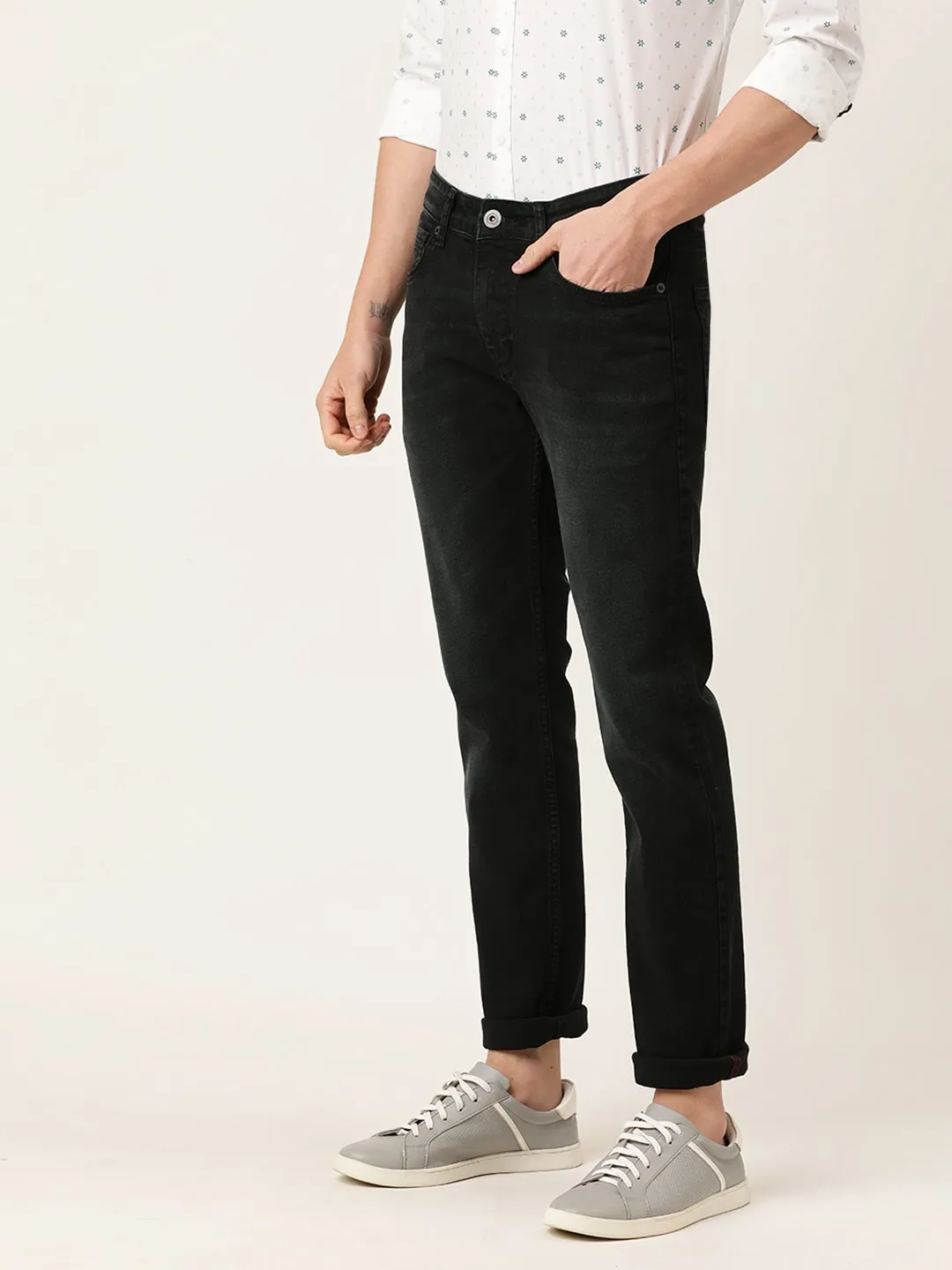 Black Slim Straight Fit Men's Denims by Being Human Clothing - Image 2