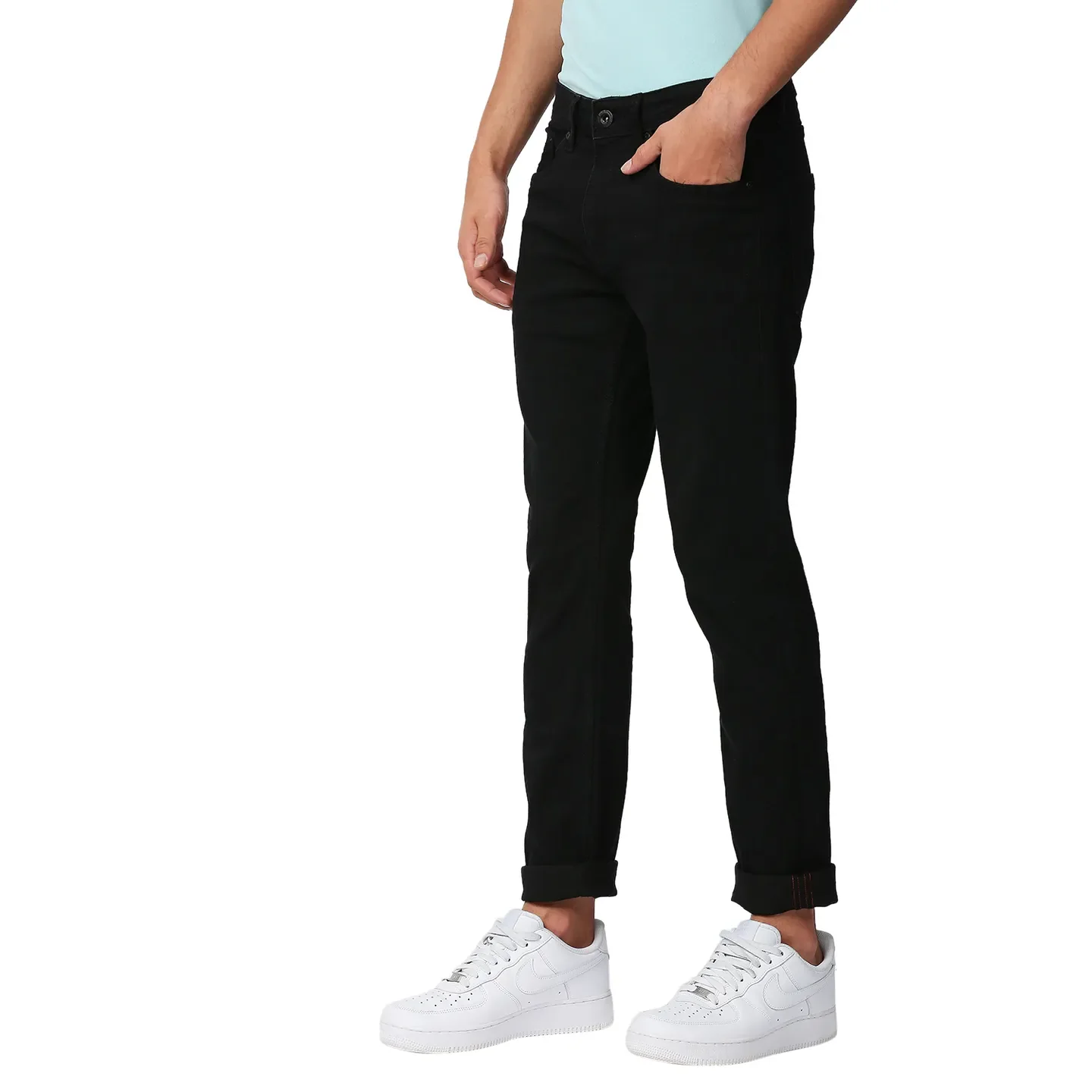 Black Slim Straight Fit Men's Denims by Being Human Clothing - Image 2