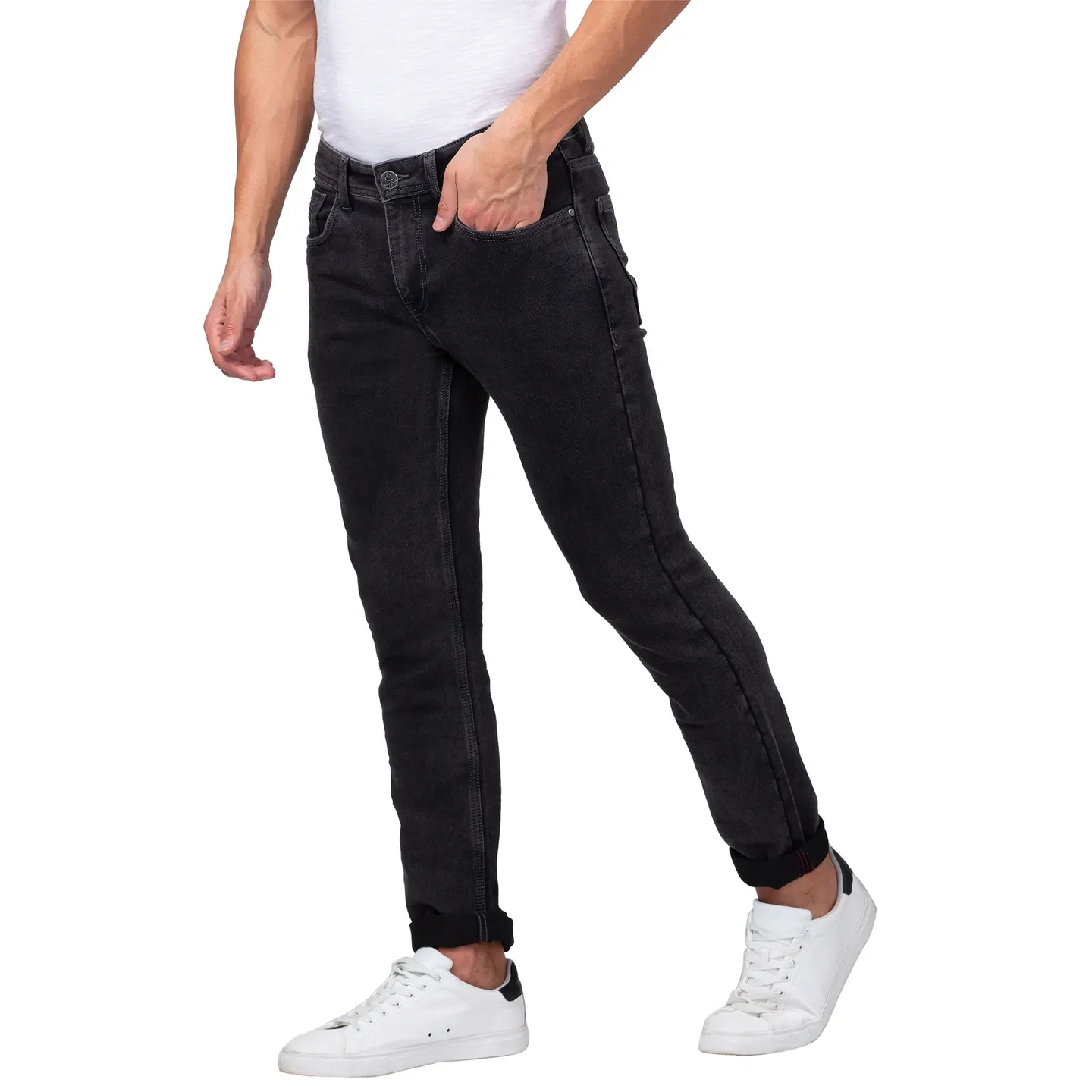 Black Slim Straight Fit Men's Denims by Being Human Clothing - Image 2