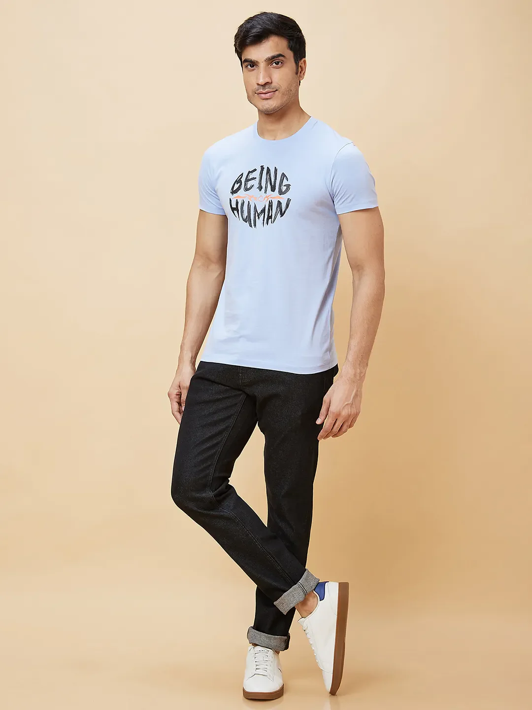 Black Slim Straight Fit Men's Denims by Being Human Clothing - Image 2
