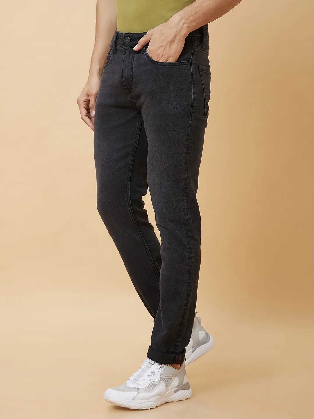 Black Slim Straight Fit Men's Denims by Being Human Clothing - Image 3