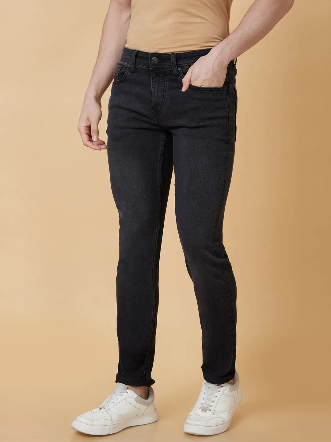 Black Slim Straight Fit Men's Denims by Being Human Clothing - Image 3