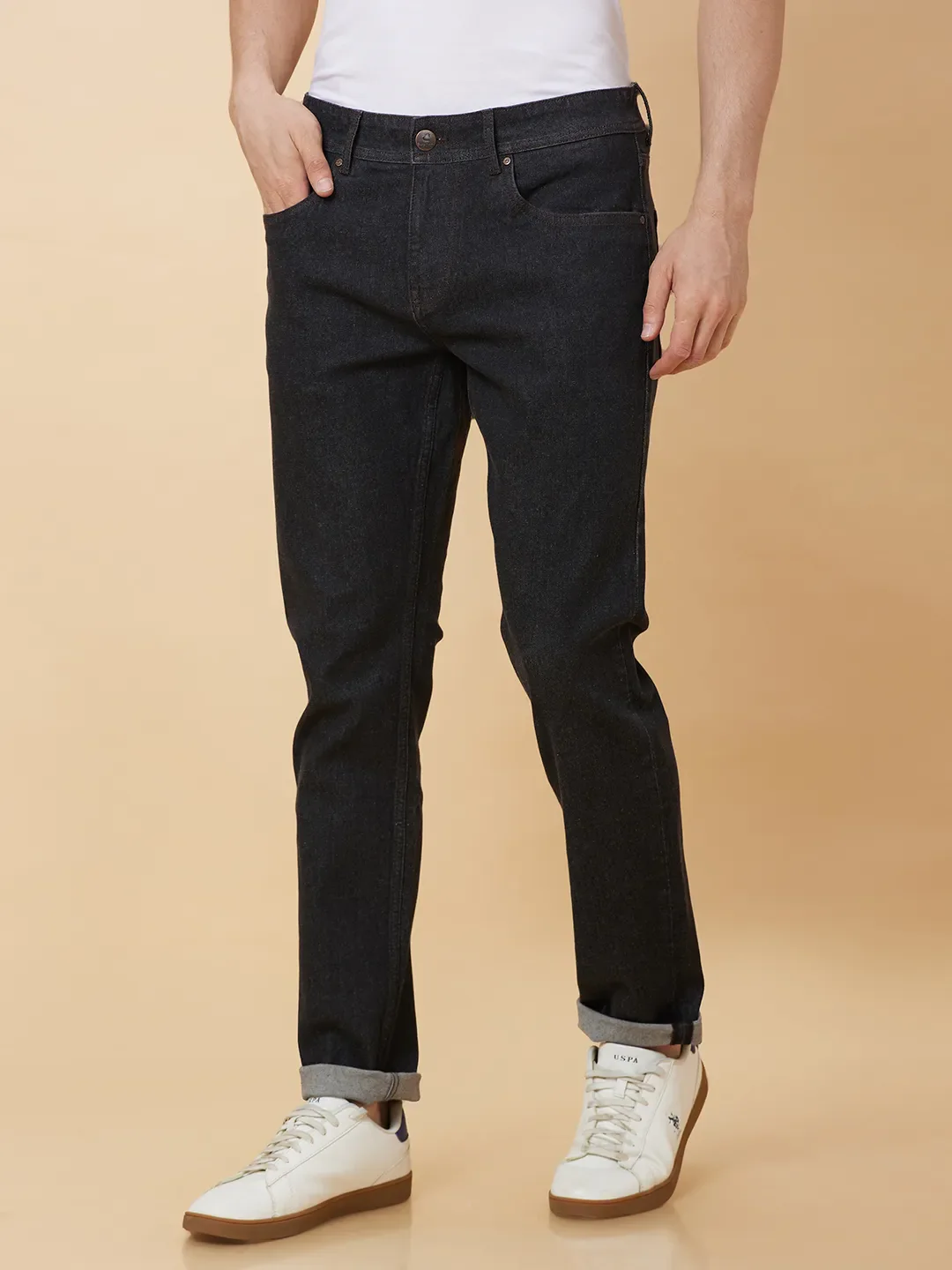 Black Slim Straight Fit Men's Denims by Being Human Clothing - Image 4